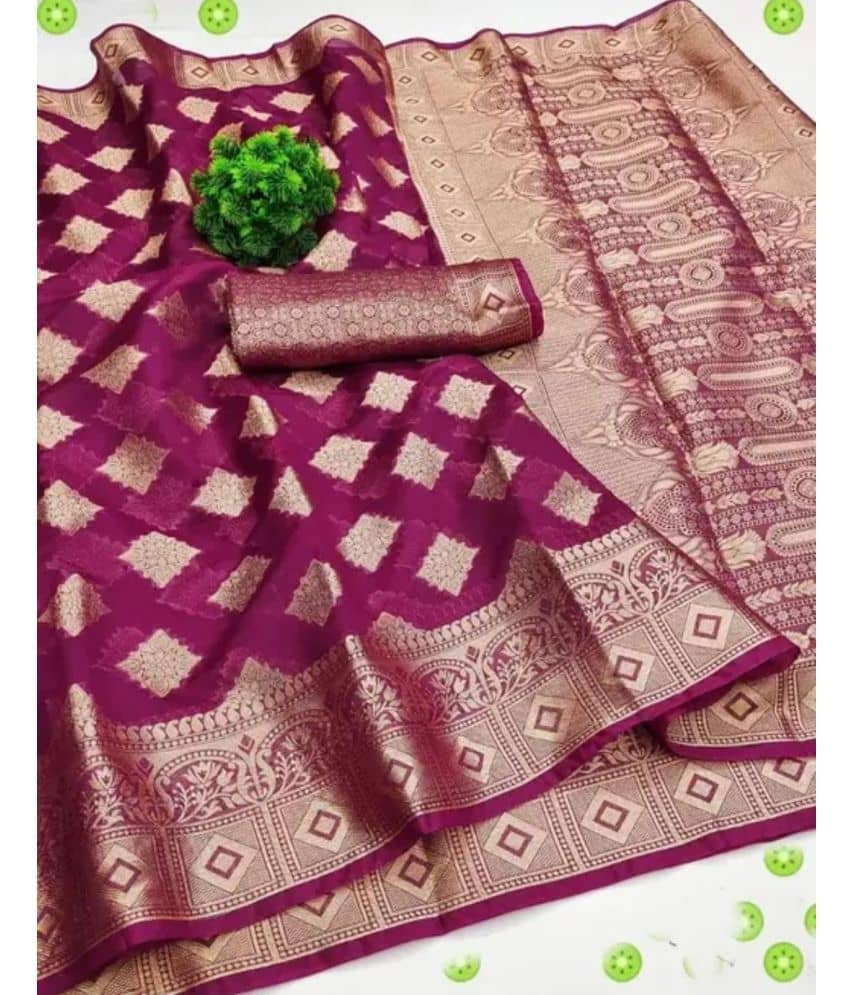 Gullak Organza Embellished Saree With Unstitched Blouse Piece ( Purple ) - Sarees | Buy online on ZillyBuy