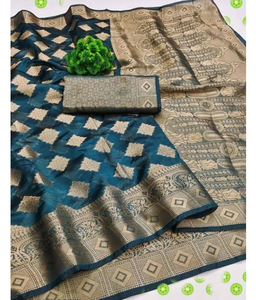 Gullak Organza Embellished Saree With Unstitched Blouse Piece ( Teal )