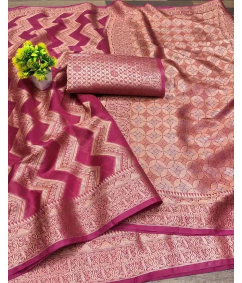 Gullak Organza Embellished Saree With Unstitched Blouse Piece ( Pink ) - Sarees | Buy online on ZillyBuy