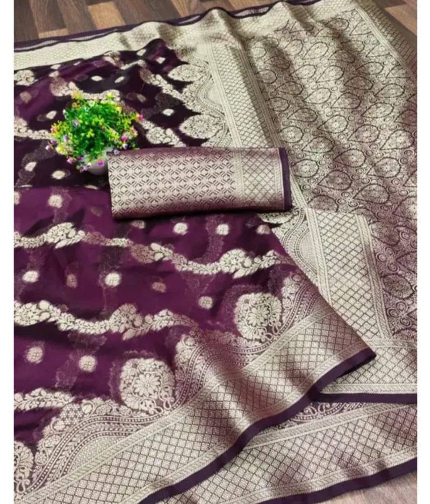     			Gullak Organza Embellished Saree With Unstitched Blouse Piece ( Purple )