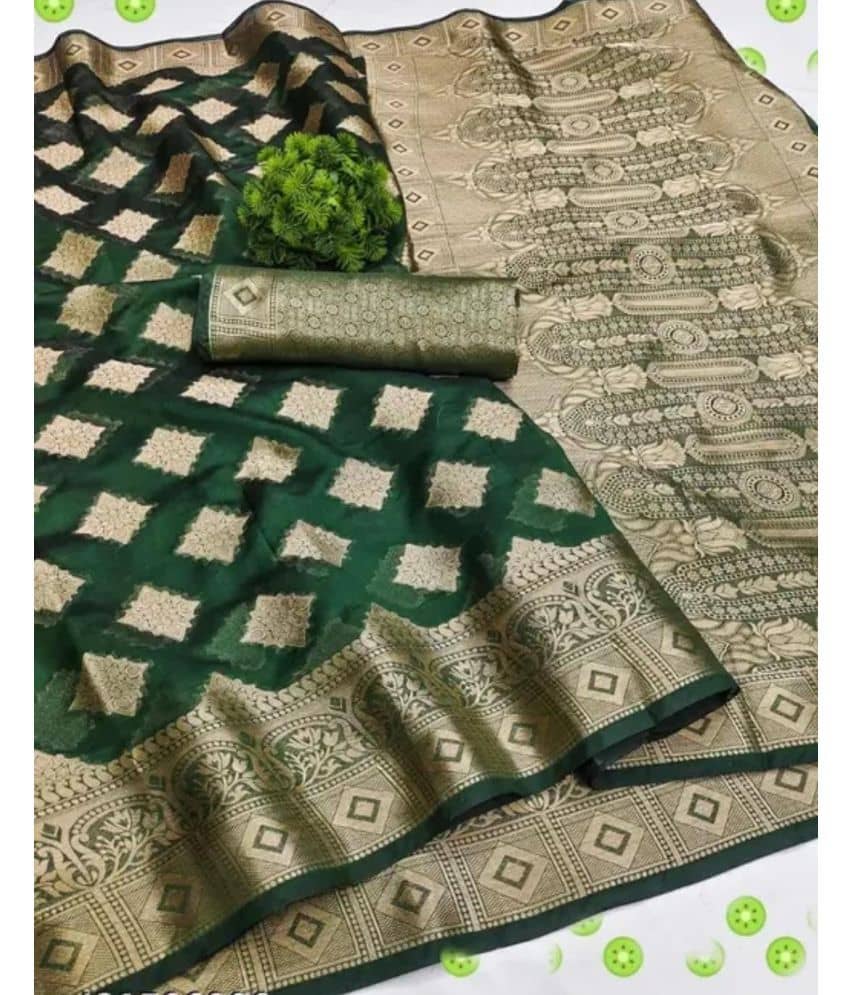 Gullak Organza Embellished Saree With Unstitched Blouse Piece ( Green ) - Sarees | Buy online on ZillyBuy