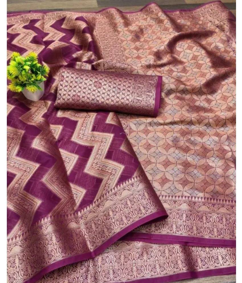     			Gullak Organza Embellished Saree With Unstitched Blouse Piece ( Purple )