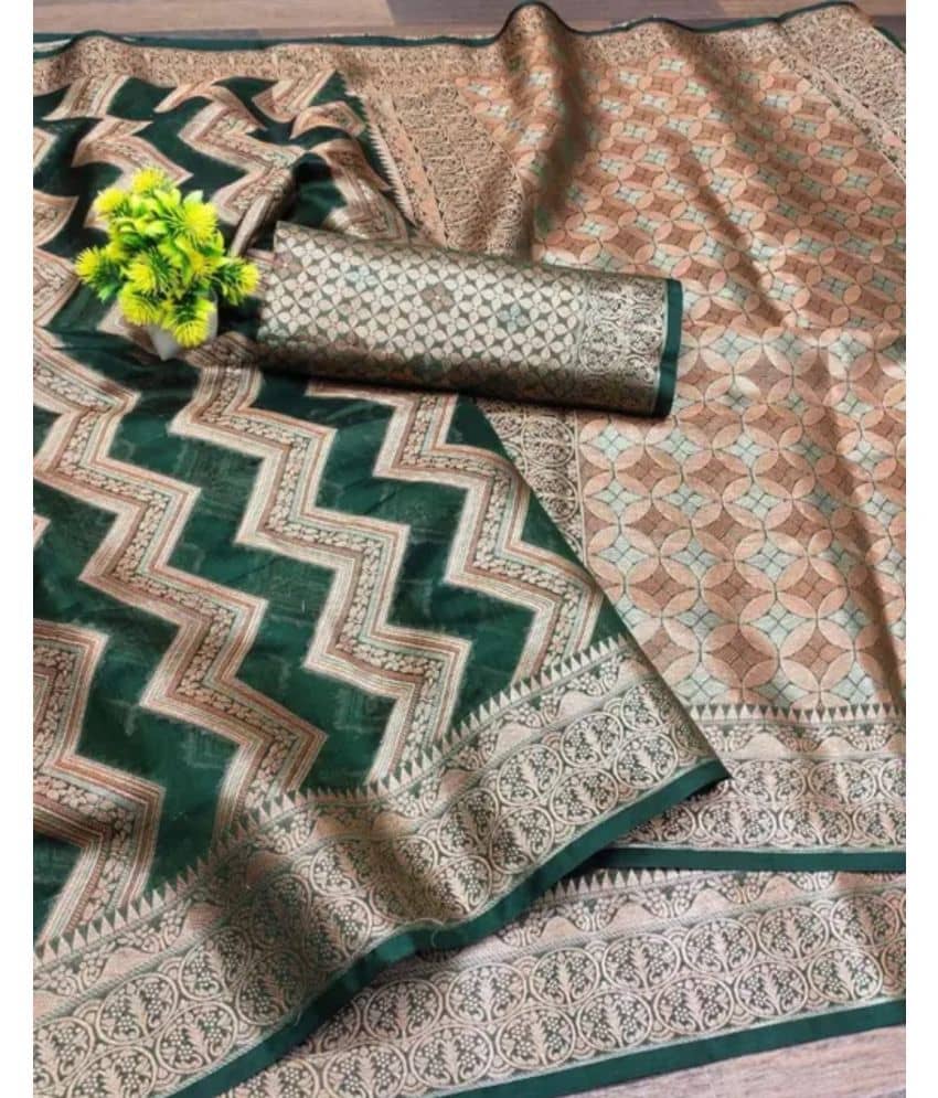 Gullak Organza Embellished Saree With Unstitched Blouse Piece ( Green ) - Sarees | Buy online on ZillyBuy