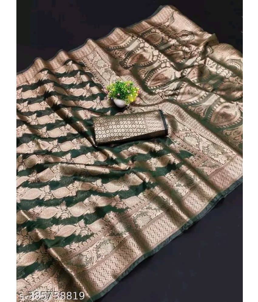 Gullak Organza Embellished Saree With Unstitched Blouse Piece ( Green ) - Sarees | Buy online on ZillyBuy