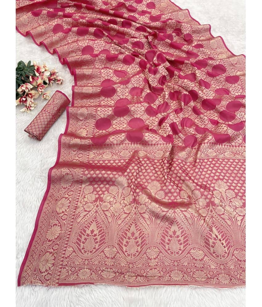 Gullak Organza Embellished Saree With Unstitched Blouse Piece ( Pink ) - Sarees | Buy online on ZillyBuy