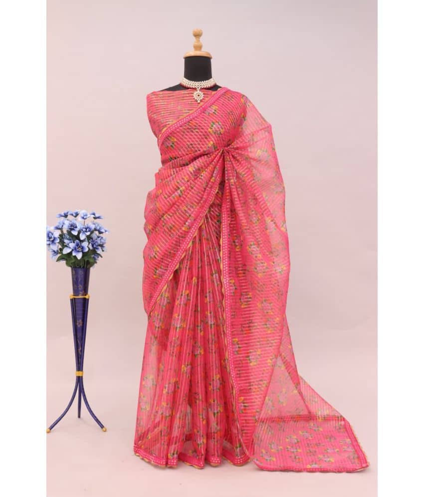 Gullak Organza Printed Saree With Unstitched Blouse Piece ( Mint Green ) - Sarees | Buy online on ZillyBuy