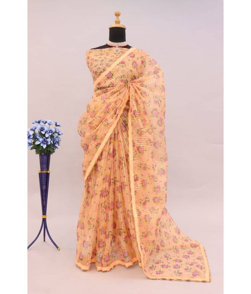 Gullak Organza Printed Saree With Unstitched Blouse Piece ( Orange ) Gullak Organza Printed Saree With Unstitched Blouse Piece ( Orange )