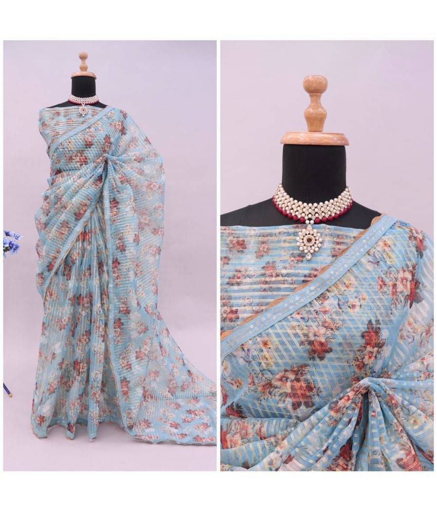 Gullak Organza Printed Saree With Unstitched Blouse Piece ( Blue ) Gullak Organza Printed Saree With Unstitched Blouse Piece ( Blue )