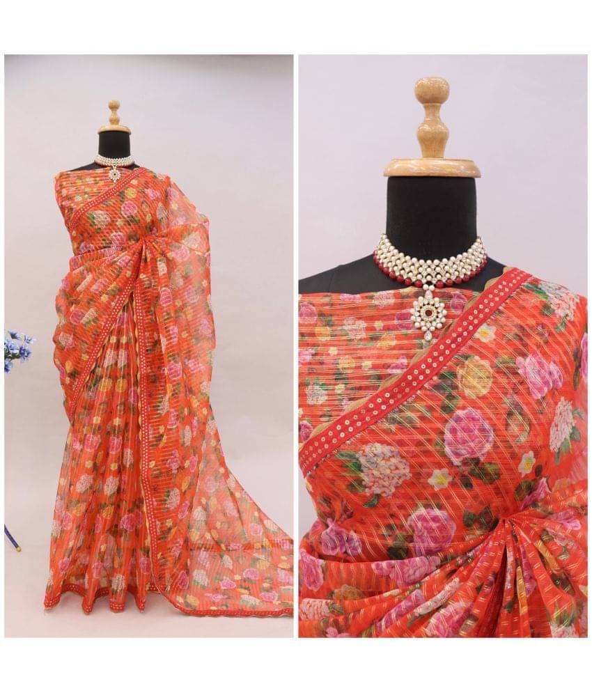 Gullak Organza Printed Saree With Unstitched Blouse Piece ( Orange ) Gullak Organza Printed Saree With Unstitched Blouse Piece ( Orange )