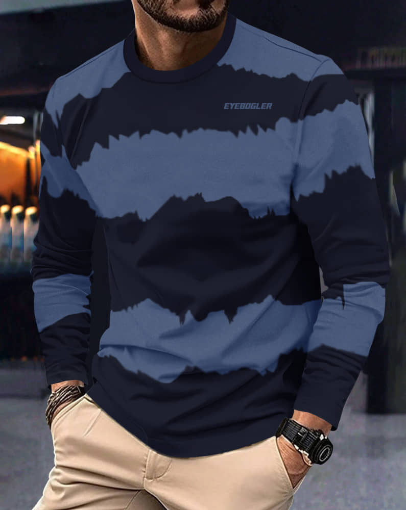 Eyebogler Cotton Blend Regular Fit Colorblock Full Sleeves Men's Round T-Shirt - Blue ( Pack of 1 )