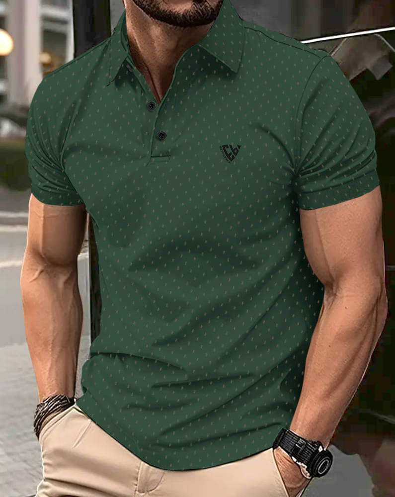 Eyebogler Pack of 1 Cotton Blend Regular Fit Printed Half Sleeves Men's Polo T Shirt ( Green ) Eyebogler Pack of 1 Cotton Blend Regular Fit Printed Half Sleeves Men's Polo T Shirt ( Green )