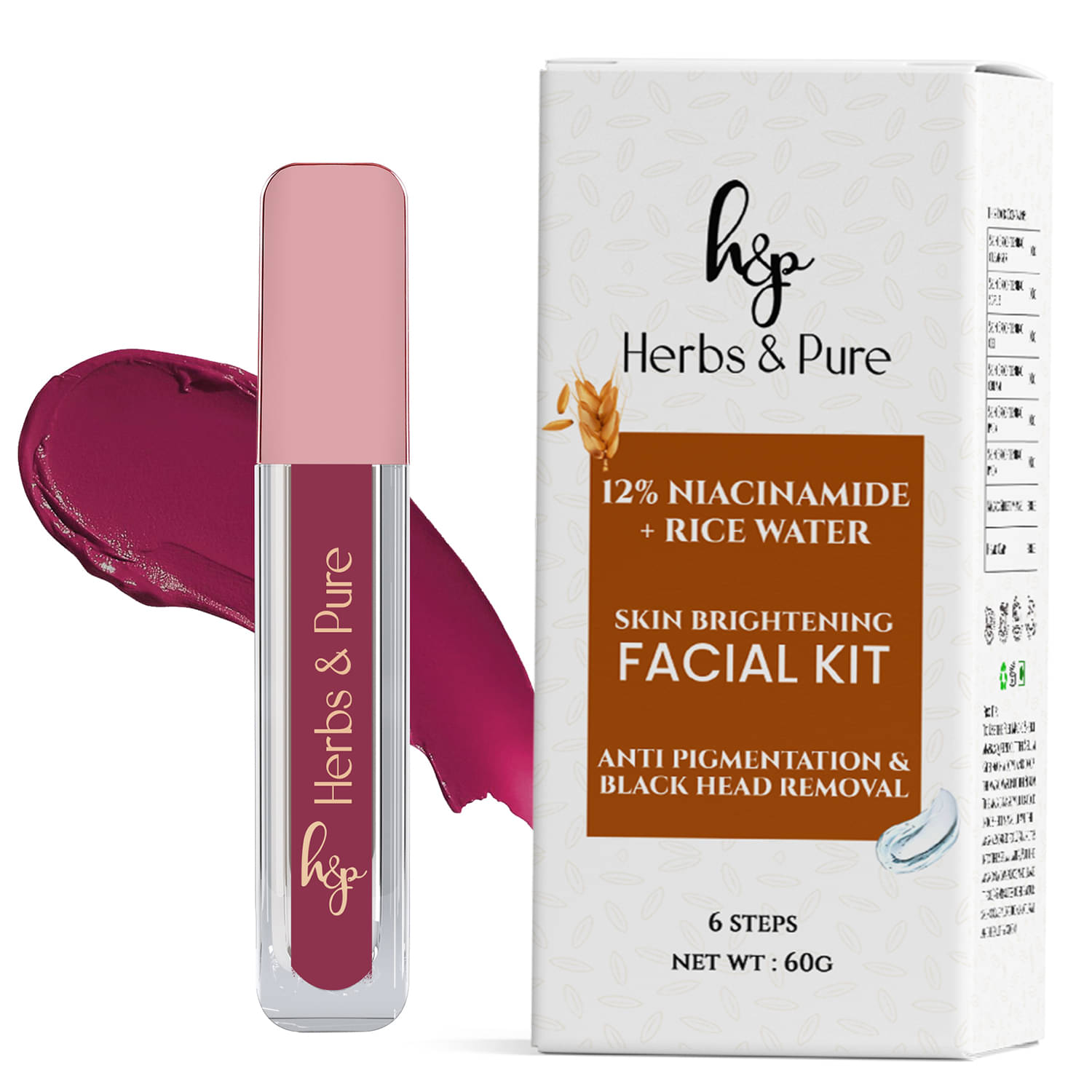 Herbs and Pure Rice Water Facial Kit & Smudge Proof Matte Lipstick- Midnight Rose, Set of 2, 66g) Herbs and Pure Rice Water Facial Kit & Smudge Proof Matte Lipstick- Midnight Rose, Set of 2, 66g)