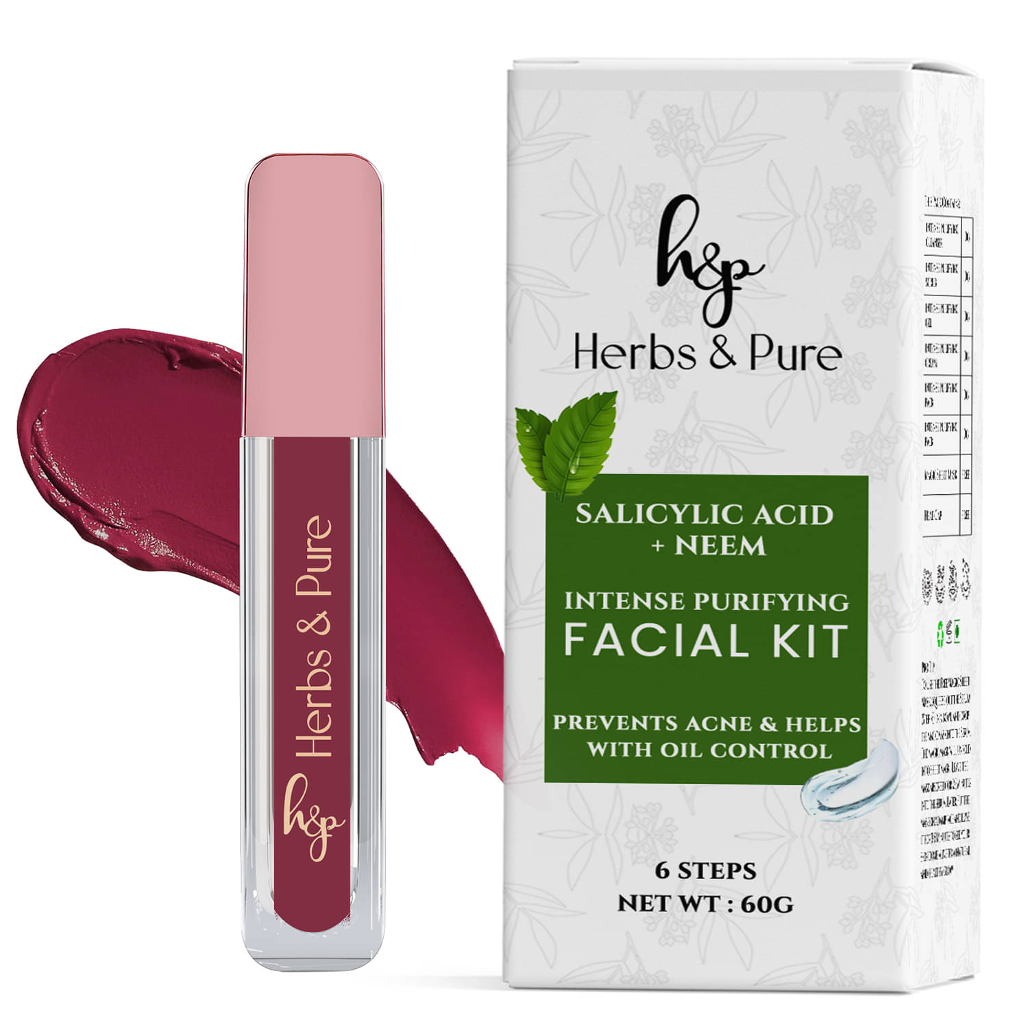     			Herbs and Pure Neem Facial Kit & Highly Pigmented Liquid Lipstick- Plum Paradise (Pack of 1 of 2, 66g)