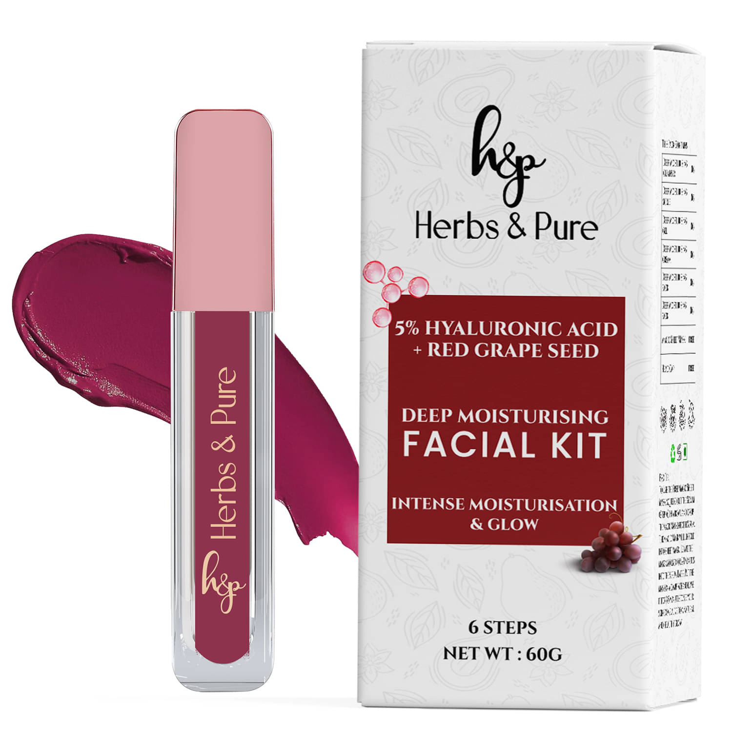     			Herbs and Pure Red Grapes Facial Kit & Smudge Proof Matte Lipstick- Midnight Rose, Set of 2, 66g)