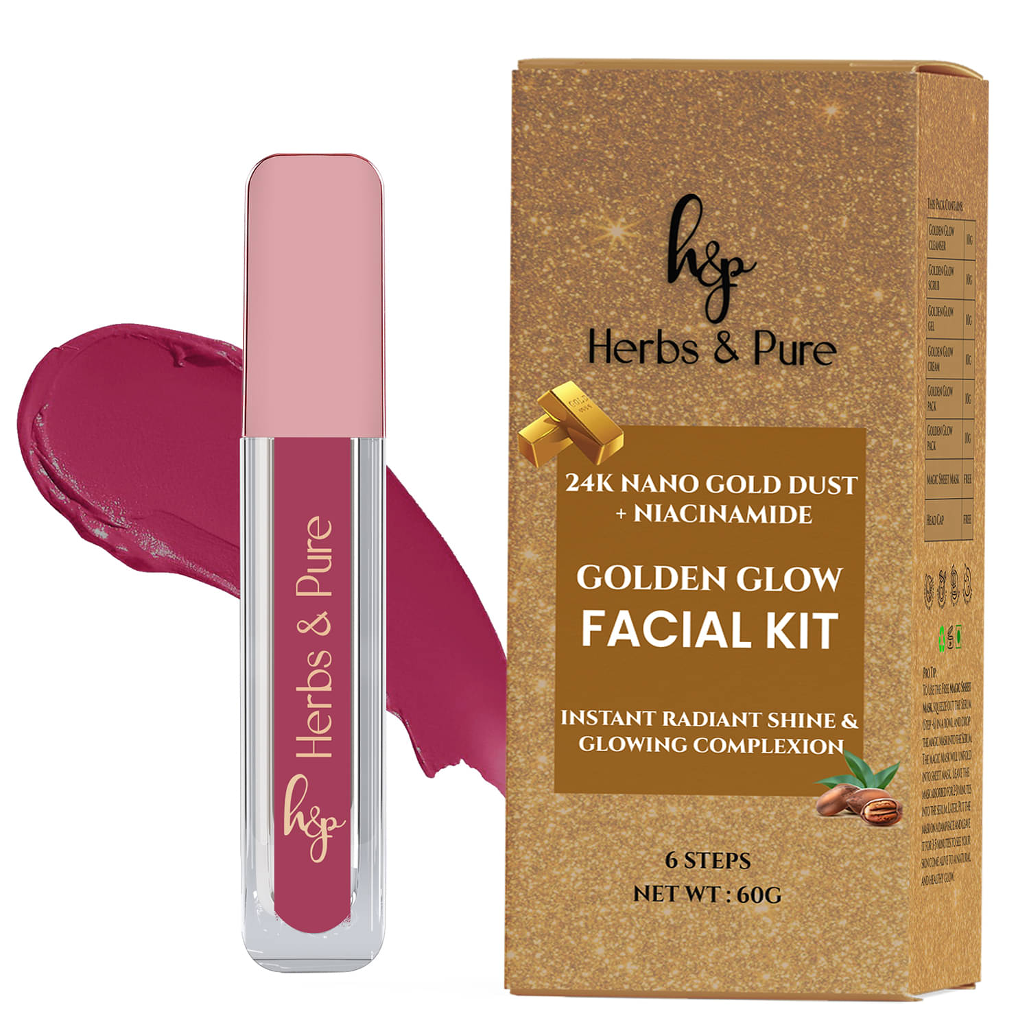 Herbs and Pure Golden Glow Facial Kit & Nude, Matte Finish Lipstick- Mauve Muse, Set of 2, 66g) Herbs and Pure Golden Glow Facial Kit & Nude, Matte Finish Lipstick- Mauve Muse, Set of 2, 66g)