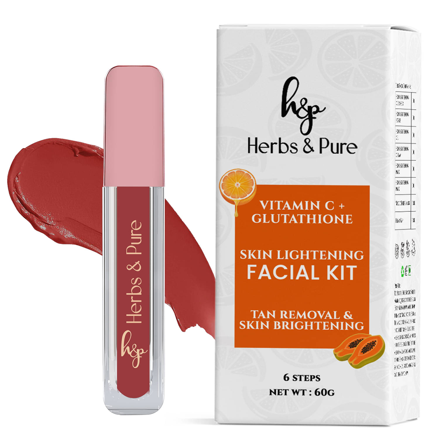     			Herbs and Pure Vitamin C Facial Kit & Non-Transfer Liquid Lipstick- Peachy Nude, Set of 2, 66g)