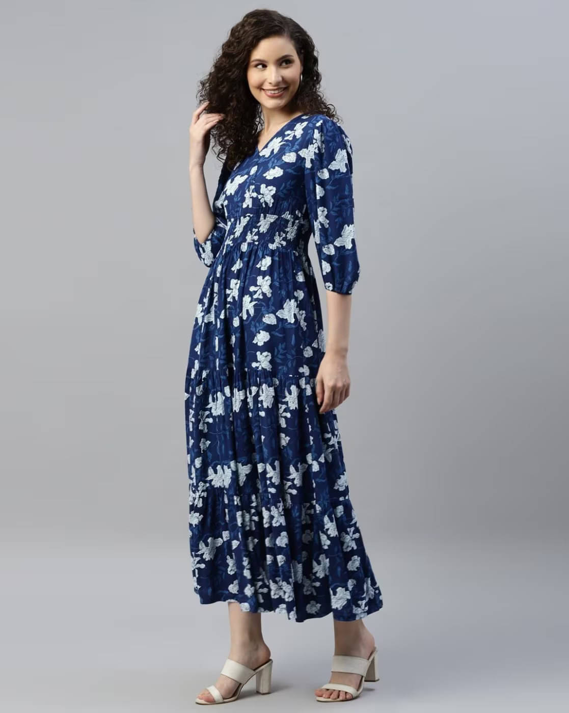 JASH CREATION Polyester Printed Midi Women's Fit & Flare Dress - Blue ( Pack of 1 ) JASH CREATION Polyester Printed Midi Women's Fit & Flare Dress - Blue ( Pack of 1 )