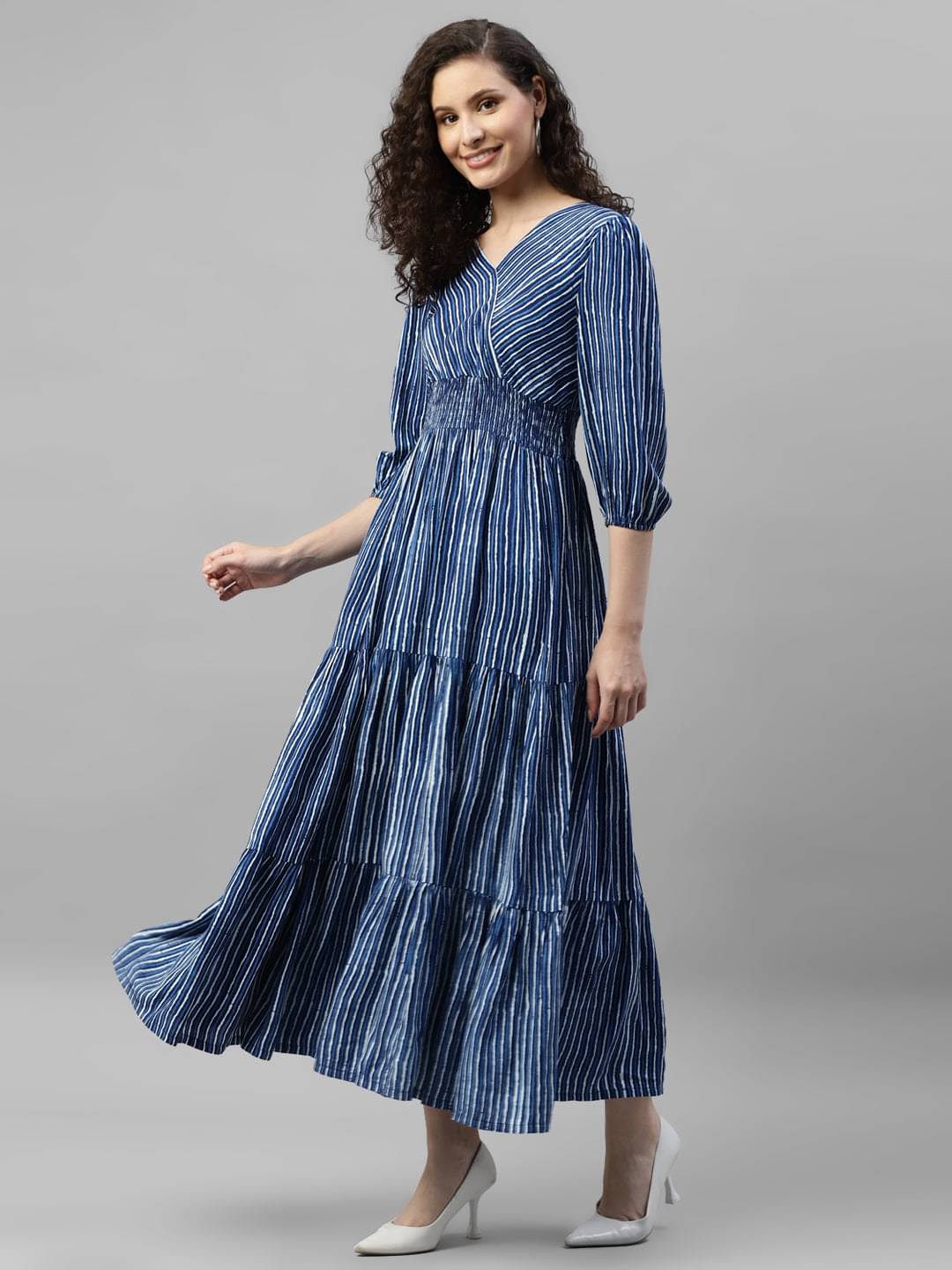JASH CREATION Polyester Striped Midi Women's Fit & Flare Dress - Light Blue ( Pack of 1 ) JASH CREATION Polyester Striped Midi Women's Fit & Flare Dress - Light Blue ( Pack of 1 )