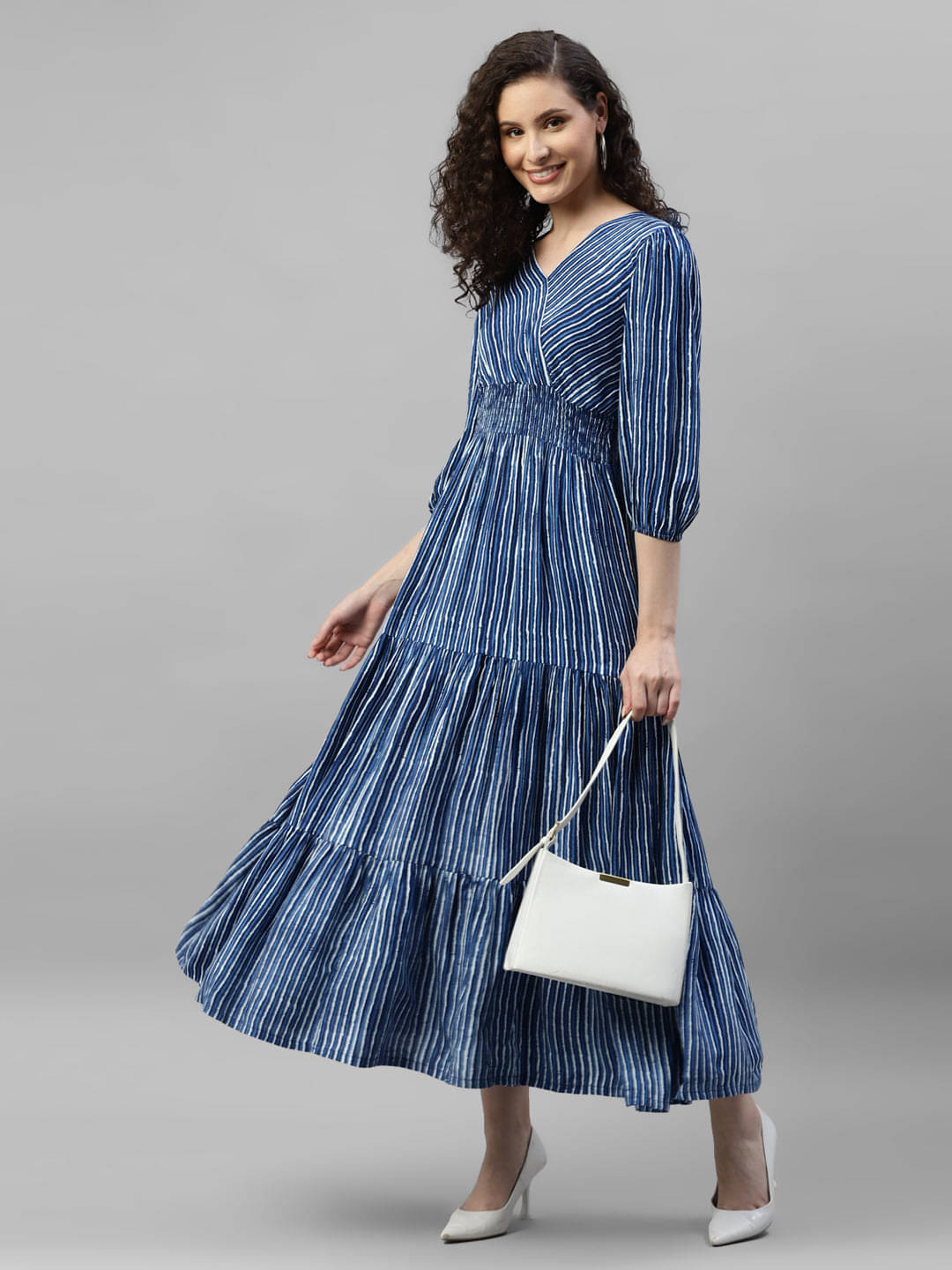 JASH CREATION Polyester Striped Midi Women's Fit & Flare Dress - Light Blue ( Pack of 1 ) JASH CREATION Polyester Striped Midi Women's Fit & Flare Dress - Light Blue ( Pack of 1 )