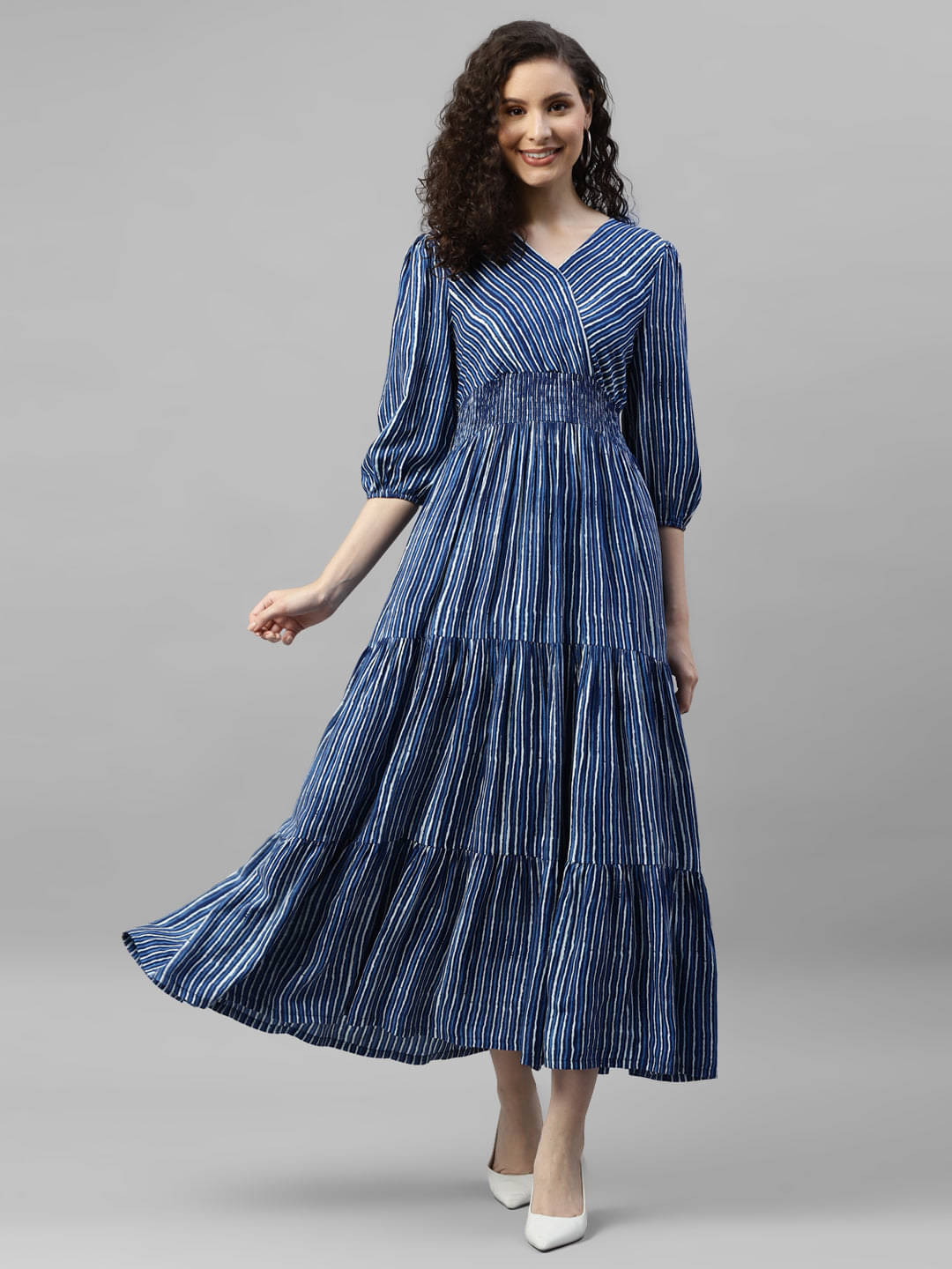 JASH CREATION Polyester Striped Midi Women's Fit & Flare Dress - Light Blue ( Pack of 1 ) JASH CREATION Polyester Striped Midi Women's Fit & Flare Dress - Light Blue ( Pack of 1 )