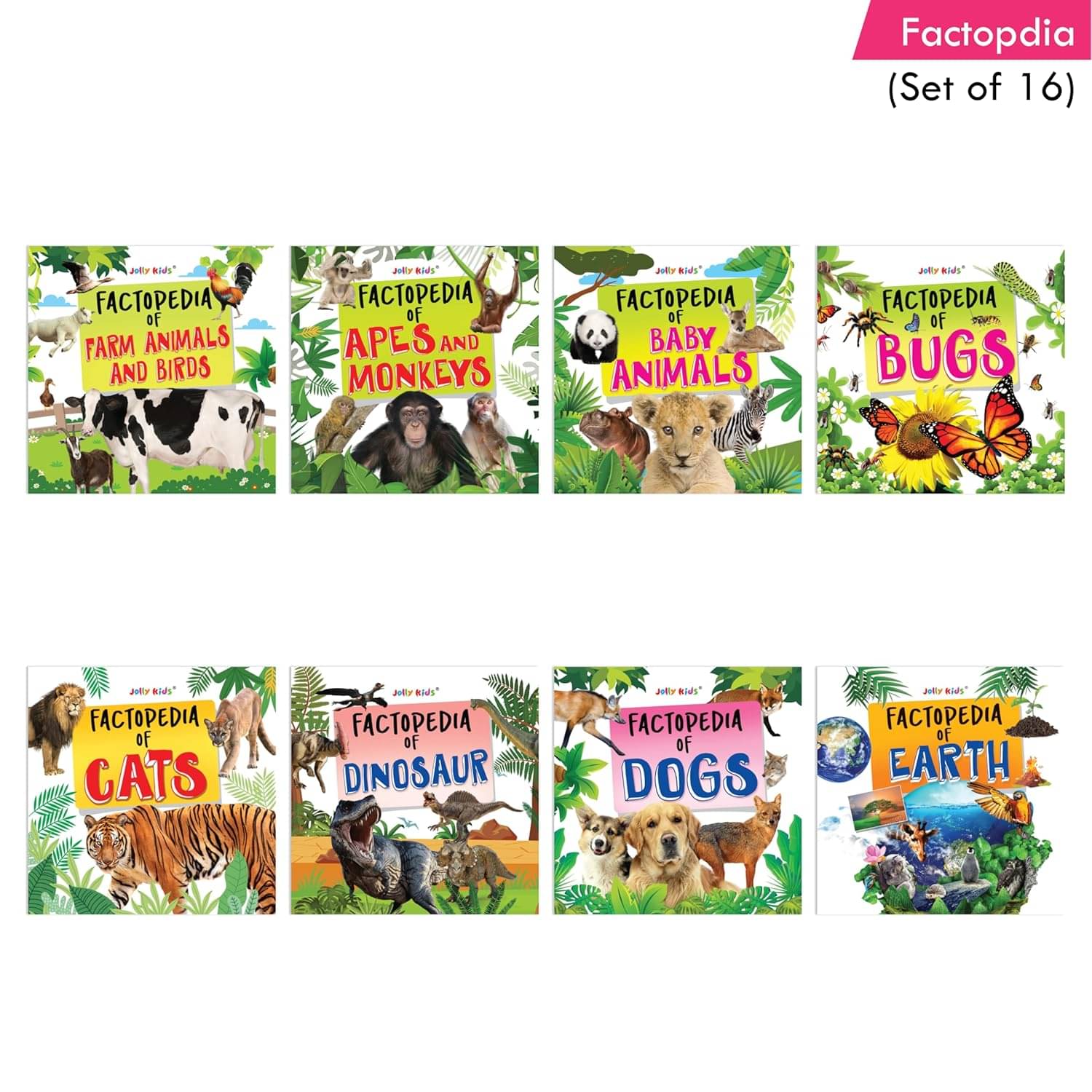 Jolly Kids Factopedia Books Set of 16 For Kids Aged 3-8 Years| Educational Learning About Animals-Farm Animals, Wild Animals, Oceans, Monkeys, Reptiles, Plants, Earth, Sports, Human Body, Spaces and More. Jolly Kids Factopedia Books Set of 16 For Kids Aged 3-8 Years| Educational Learning About Animals-Farm Animals, Wild Animals, Oceans, Monkeys, Reptiles, Plants, Earth, Sports, Human Body, Spaces and More.