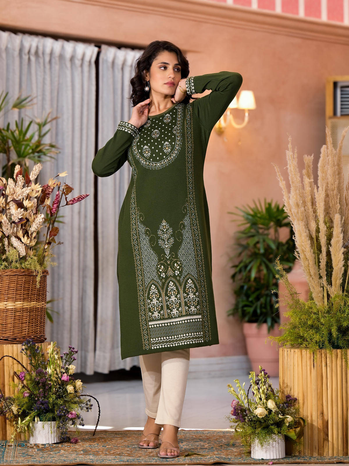 Juniper Pack of 1 Cotton Printed Straight Women's Kurti - ( Olive ) Juniper Pack of 1 Cotton Printed Straight Women's Kurti - ( Olive )