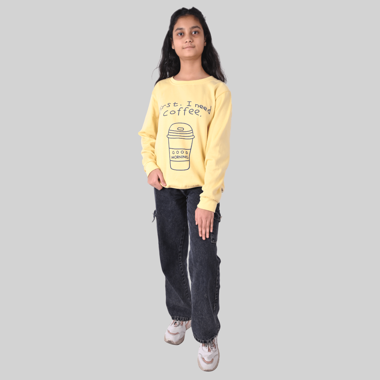     			Kidzee Kingdom Pack of 1 Girls Cotton Sweatshirt ( Light Yellow )