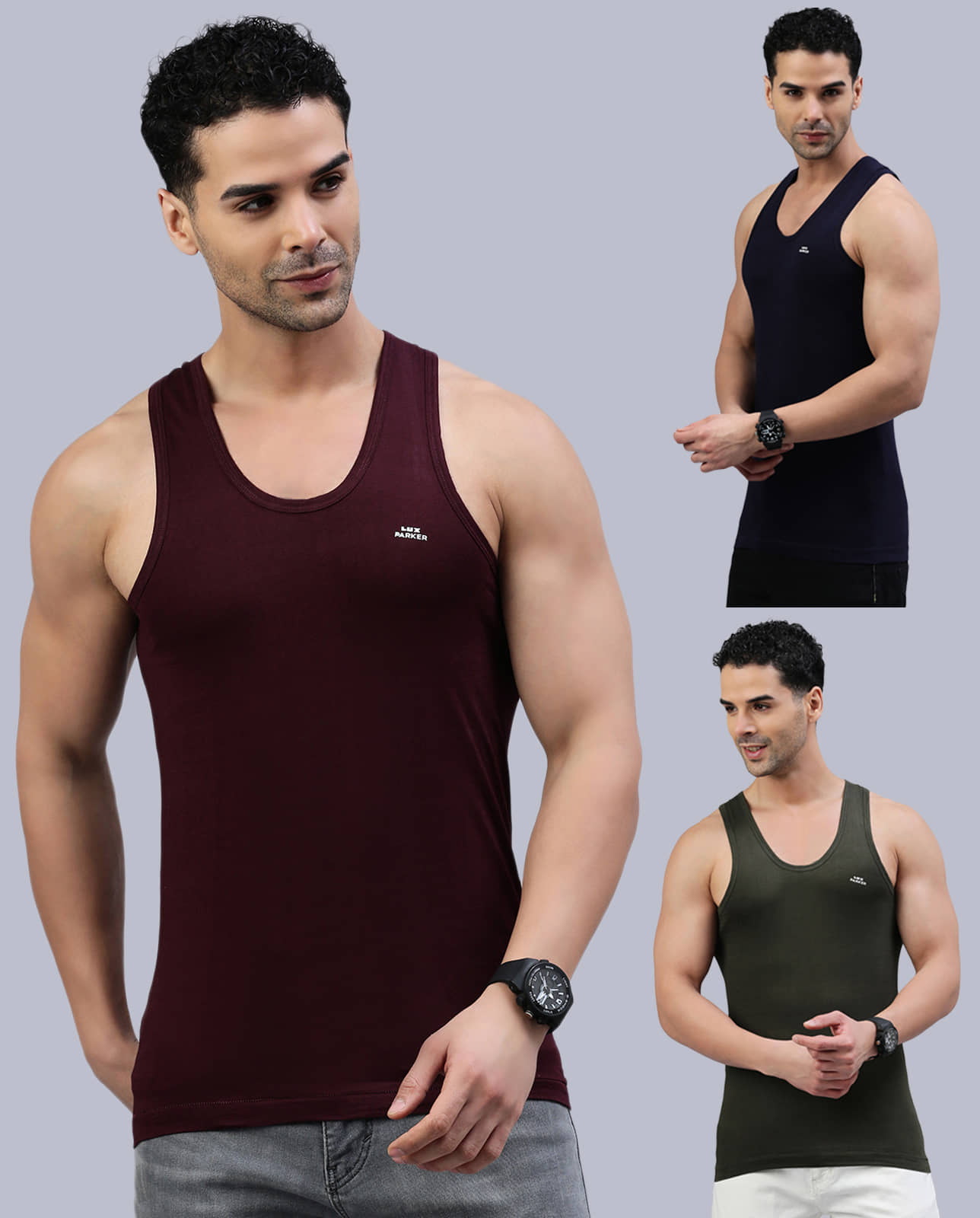 LUX PARKER Pack of 3 Cotton Basic Vest For Men ( Multicolor15 ) - Nightwear & Loungewear | Buy online on ZillyBuy