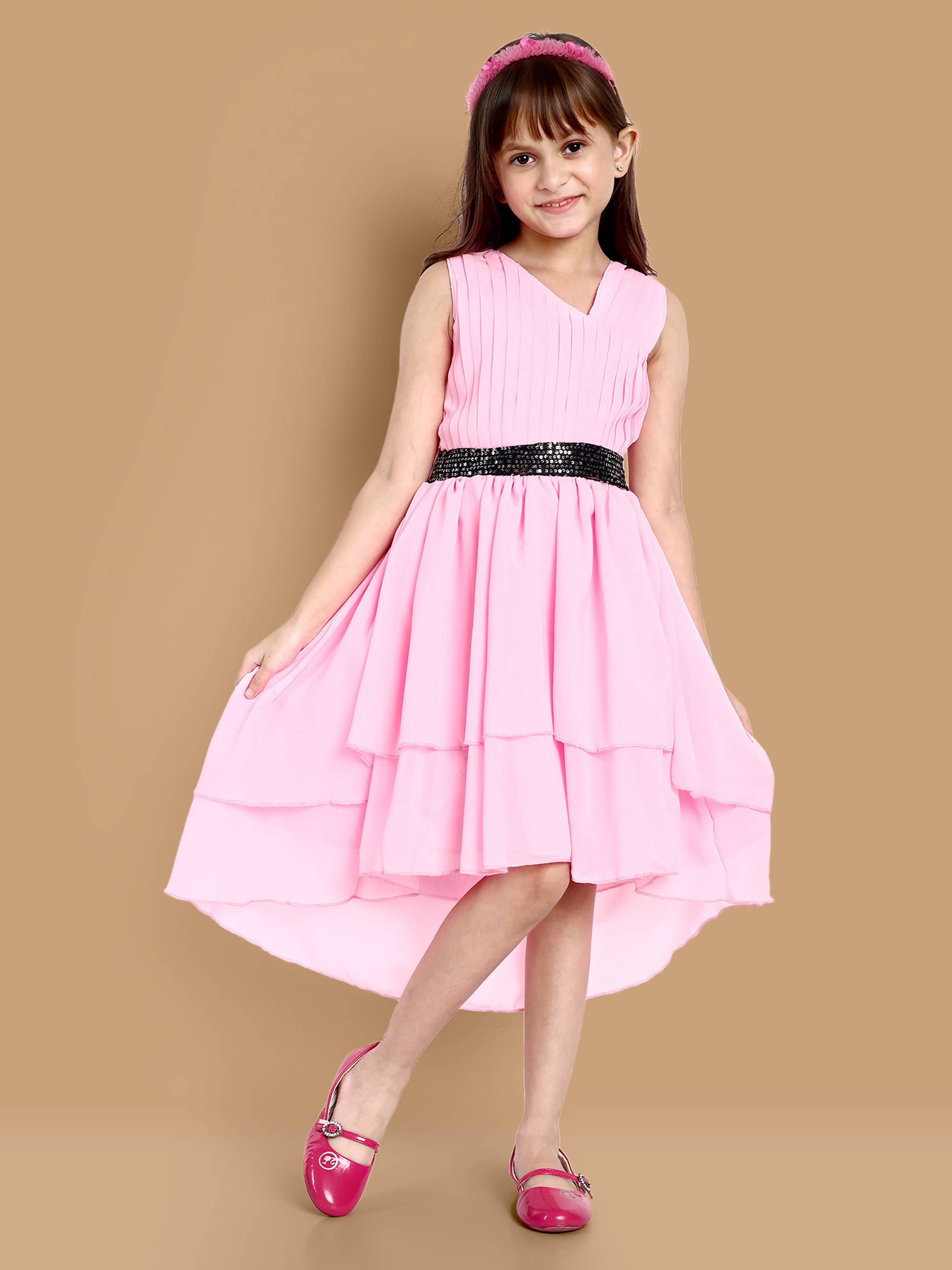     			Lazy Shark Polyester Dress For Girls ( Pack of 1 , Pink )