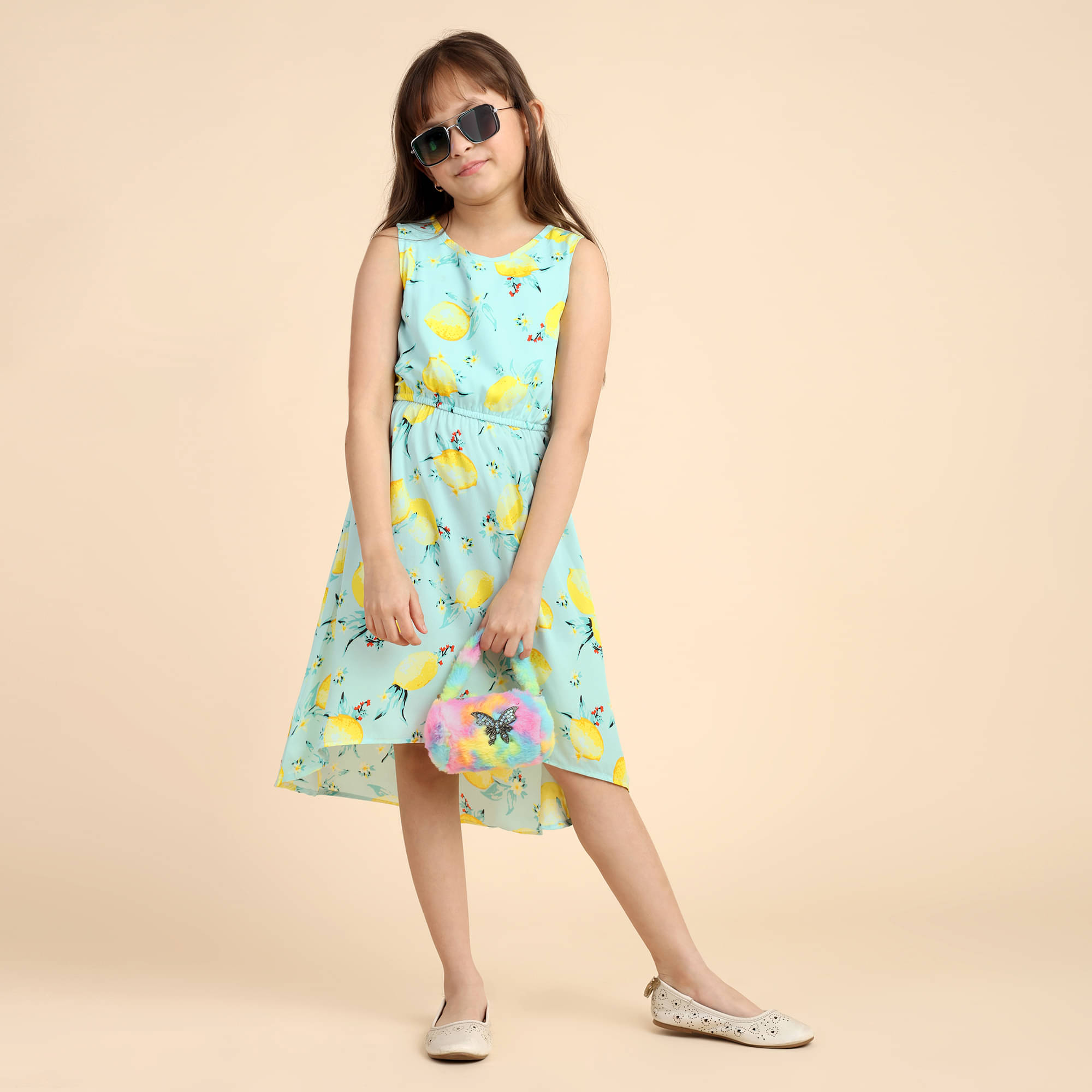     			Lazy Shark Polyester Dress For Girls ( Pack of 1 , Blue )