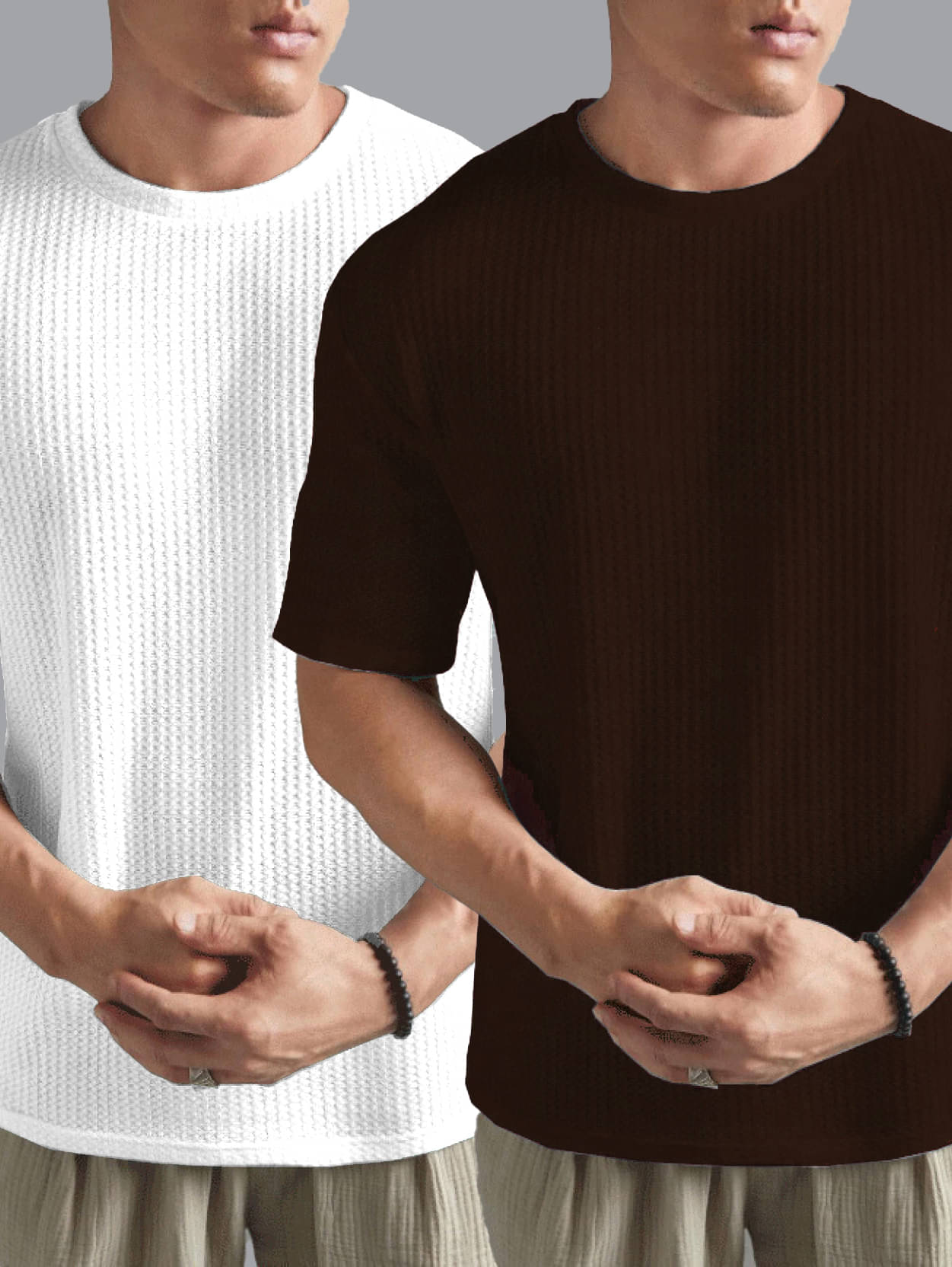     			Merriment Cotton Blend Regular Fit Self Design Half Sleeves Men's Round T-Shirt - Brown ( Pack of 2 )