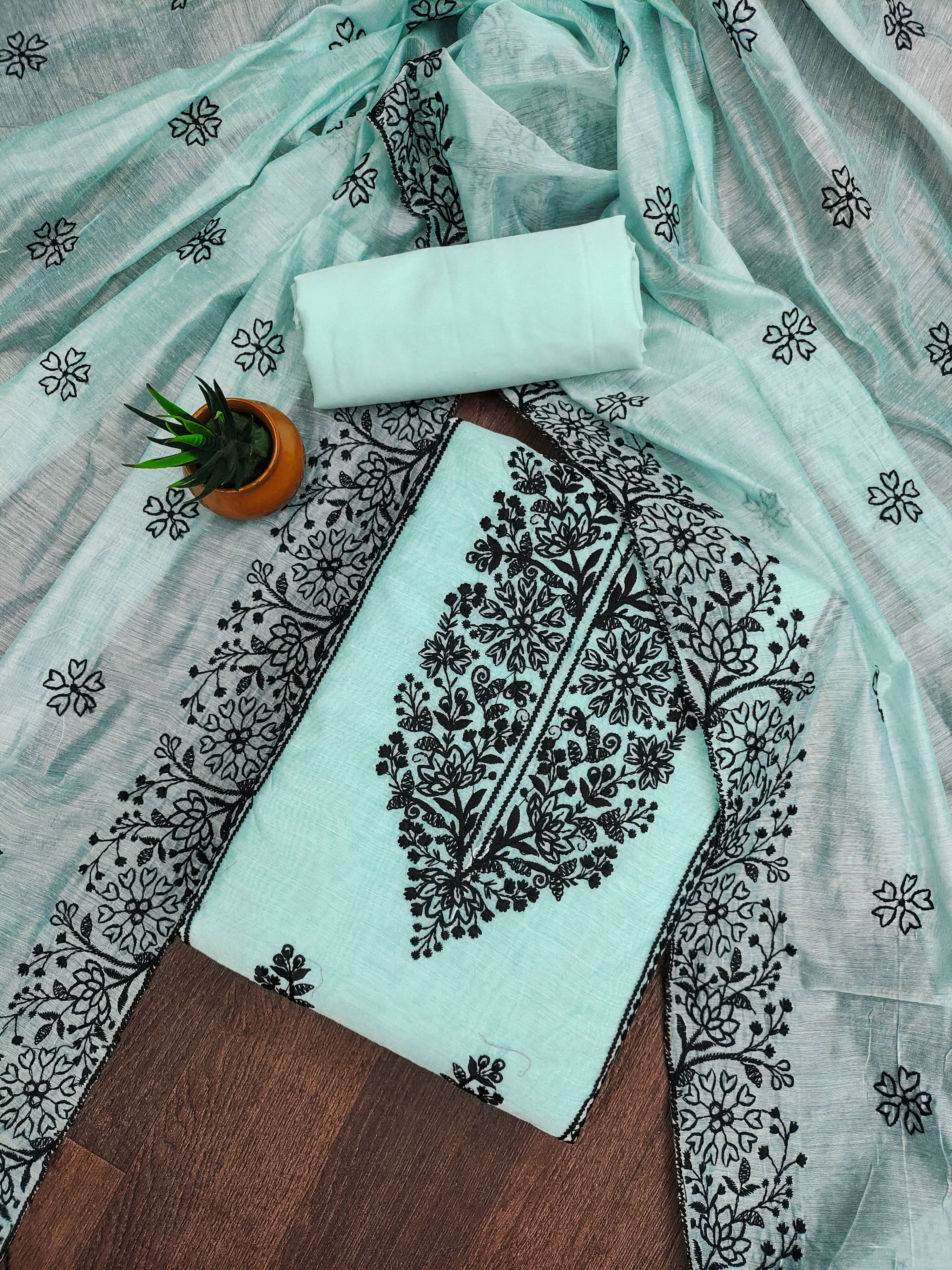 Nayanthara Trends Unstitched Chanderi Embroidered Dress Material - Blue ( Pack of 1 ) Nayanthara Trends Unstitched Chanderi Embroidered Dress Material - Blue ( Pack of 1 )