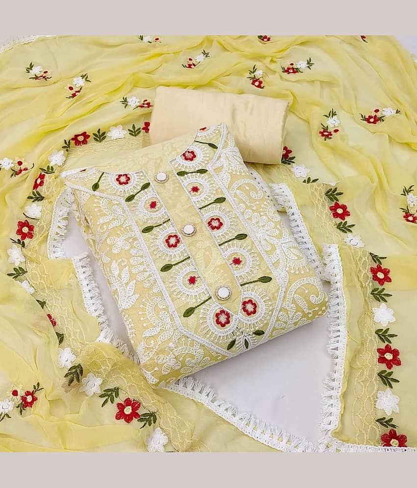 Nayanthara Trends Unstitched Chanderi Embroidered Dress Material - Yellow ( Pack of 1 ) - Unstitched Fabrics | Buy online on ZillyBuy