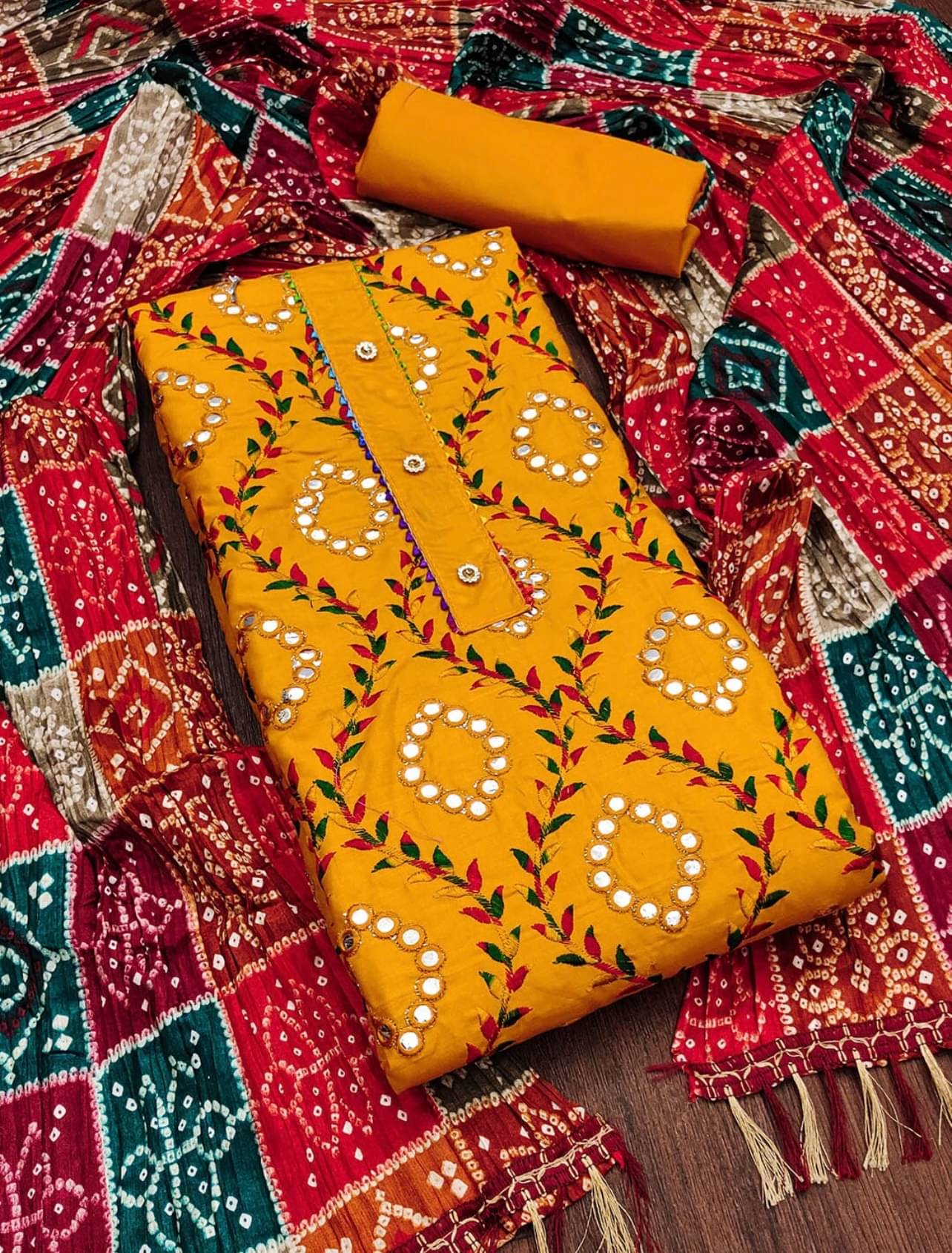     			Nayanthara Trends Unstitched Cotton Embroidered Dress Material - Yellow ( Pack of 1 )