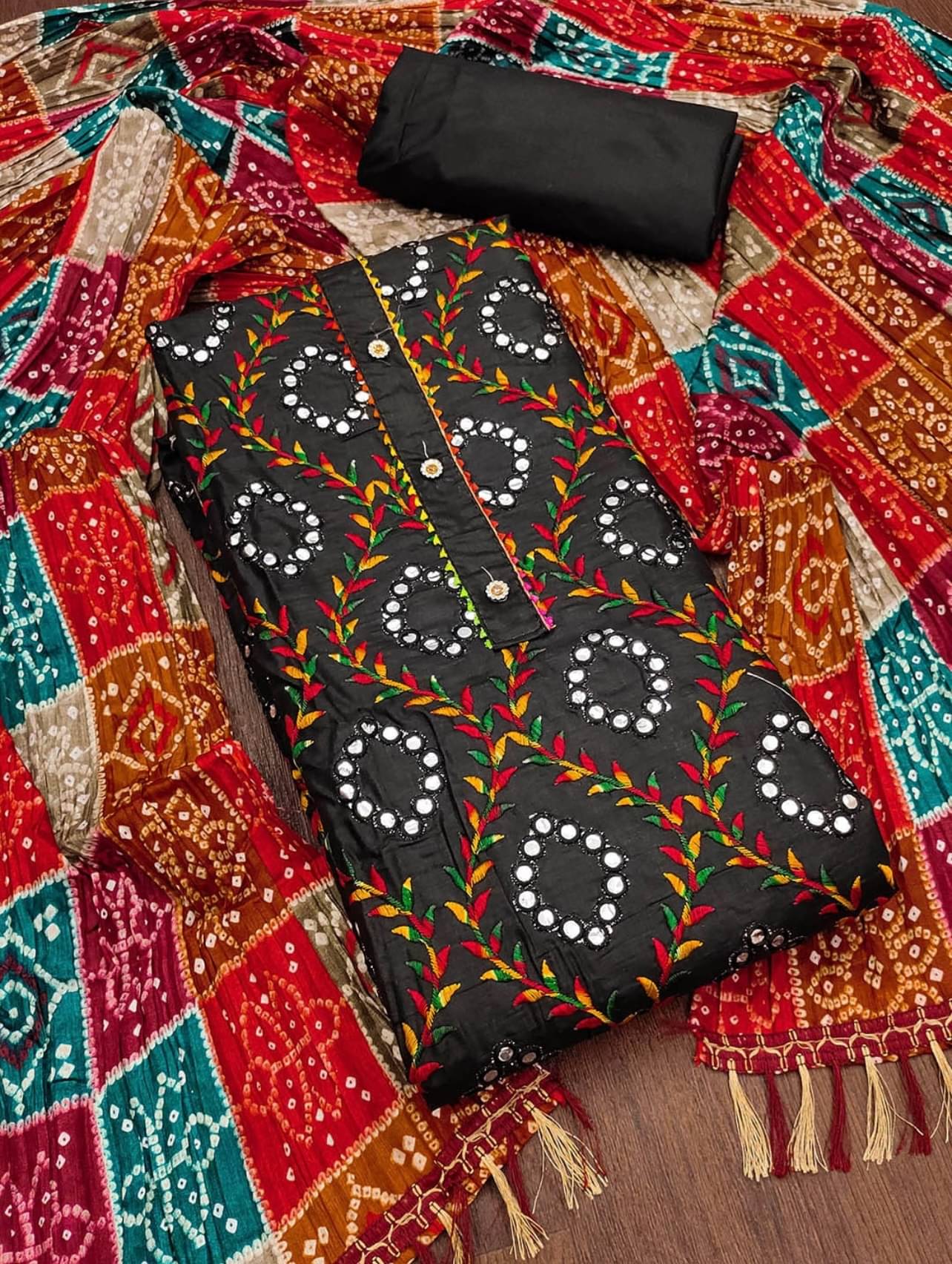 Nayanthara Trends Unstitched Cotton Embroidered Dress Material - Black ( Pack of 1 ) Nayanthara Trends Unstitched Cotton Embroidered Dress Material - Black ( Pack of 1 )