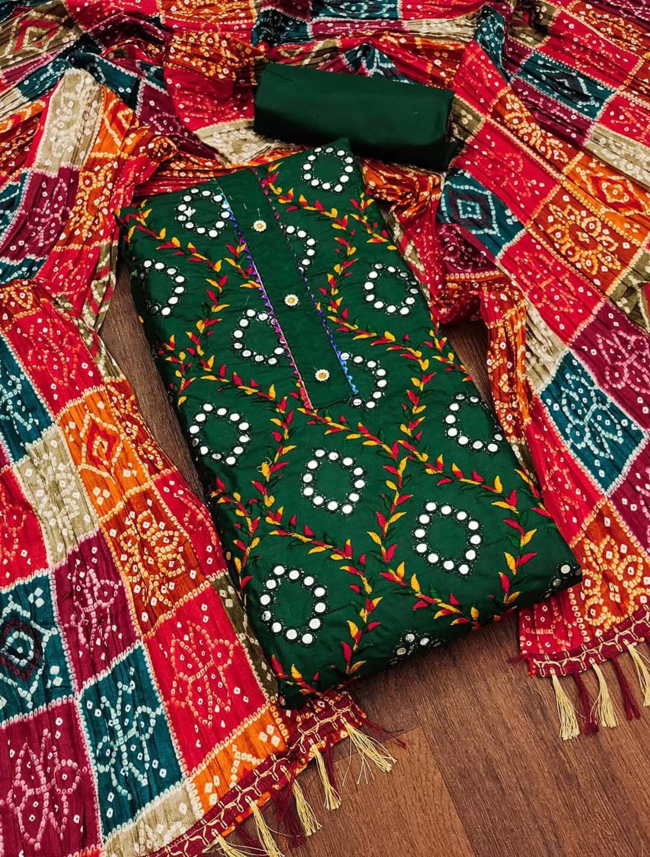 Nayanthara Trends Unstitched Cotton Embroidered Dress Material - Green ( Pack of 1 ) Nayanthara Trends Unstitched Cotton Embroidered Dress Material - Green ( Pack of 1 )