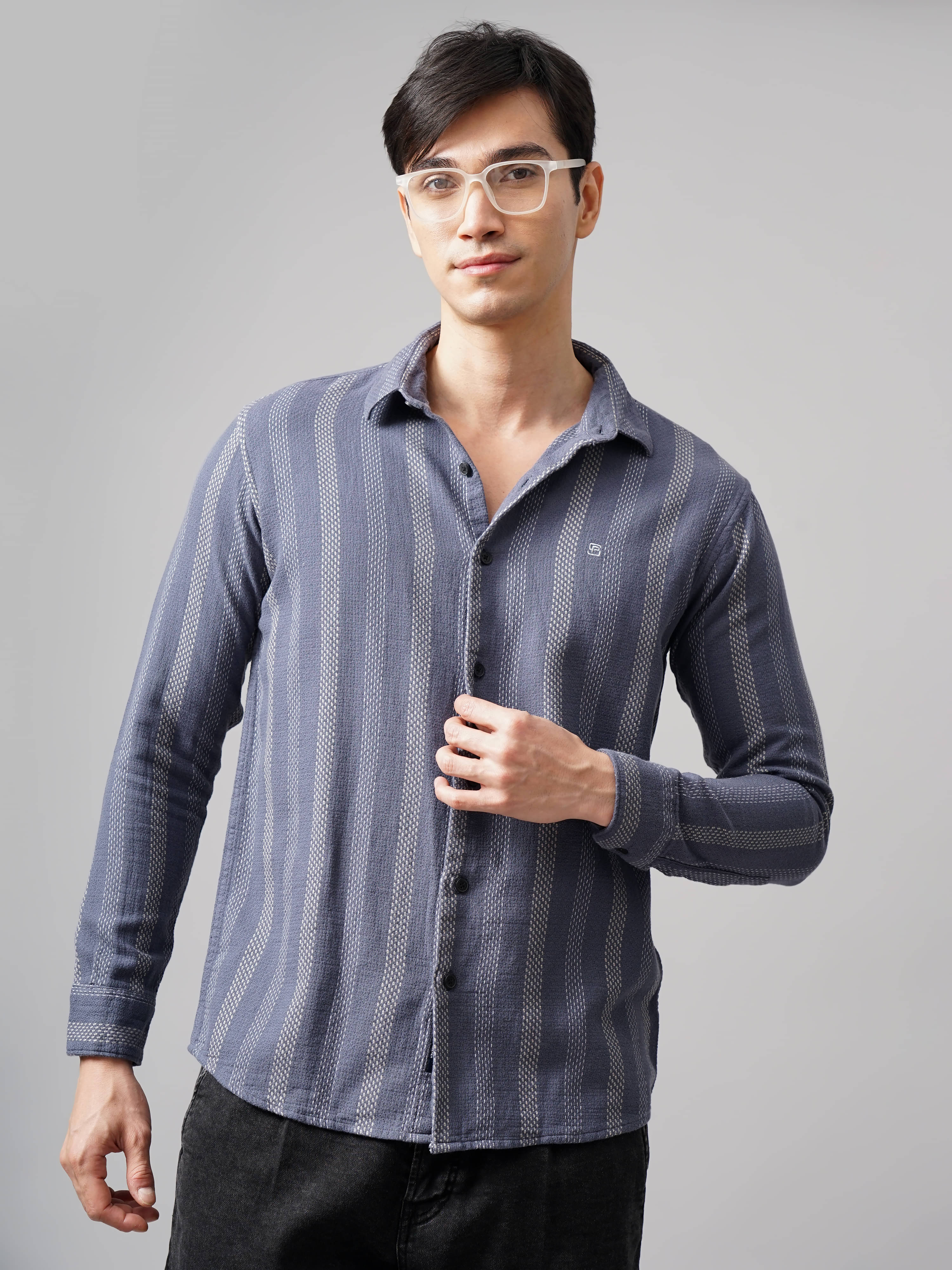     			Paul Street Cotton Blend Slim Fit Striped Full Sleeves Men's Casual Shirt - Grey ( Pack of 1 )