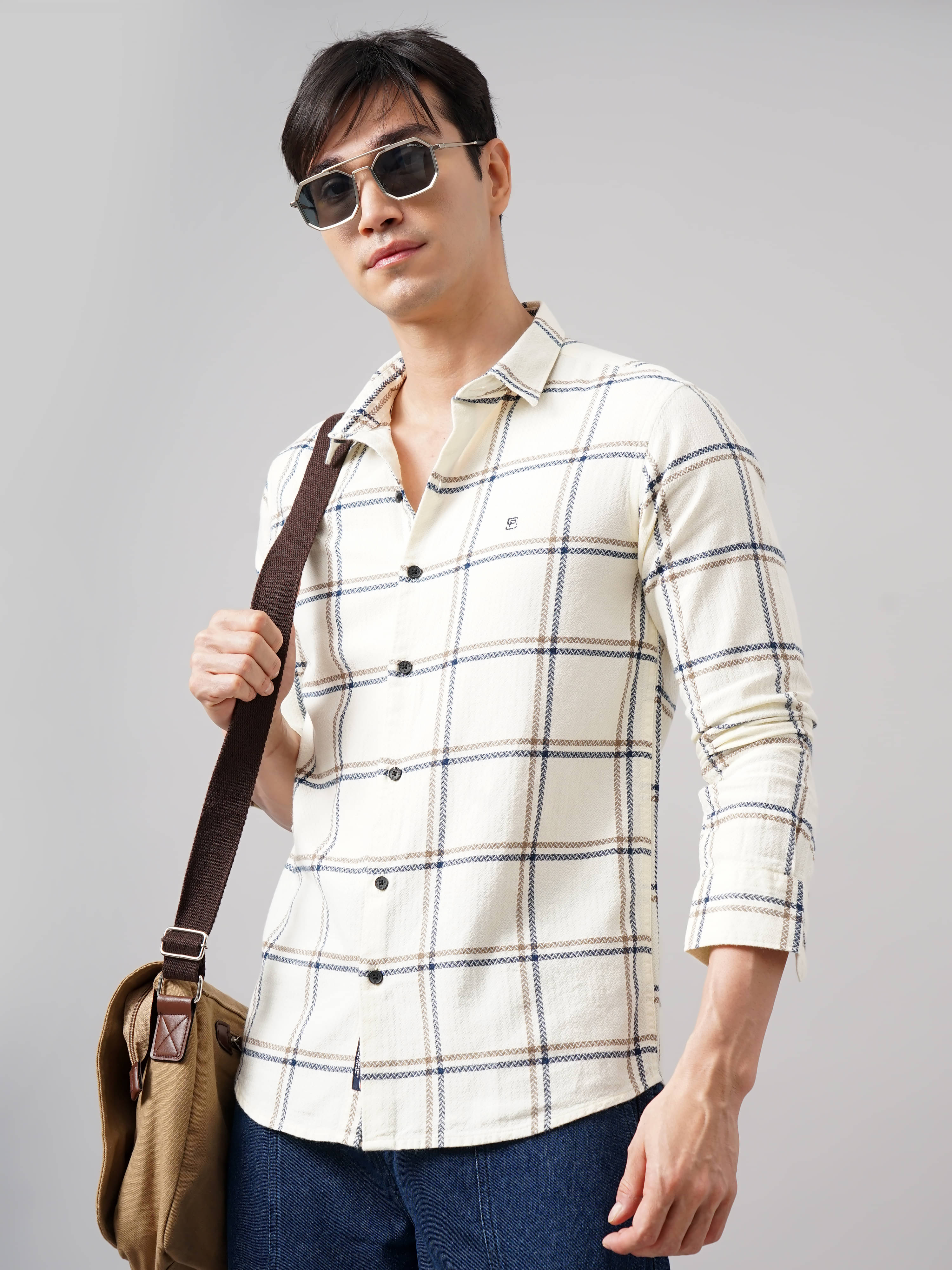 Paul Street Cotton Blend Slim Fit Checks Full Sleeves Men's Casual Shirt - Cream ( Pack of 1 ) Paul Street Cotton Blend Slim Fit Checks Full Sleeves Men's Casual Shirt - Cream ( Pack of 1 )