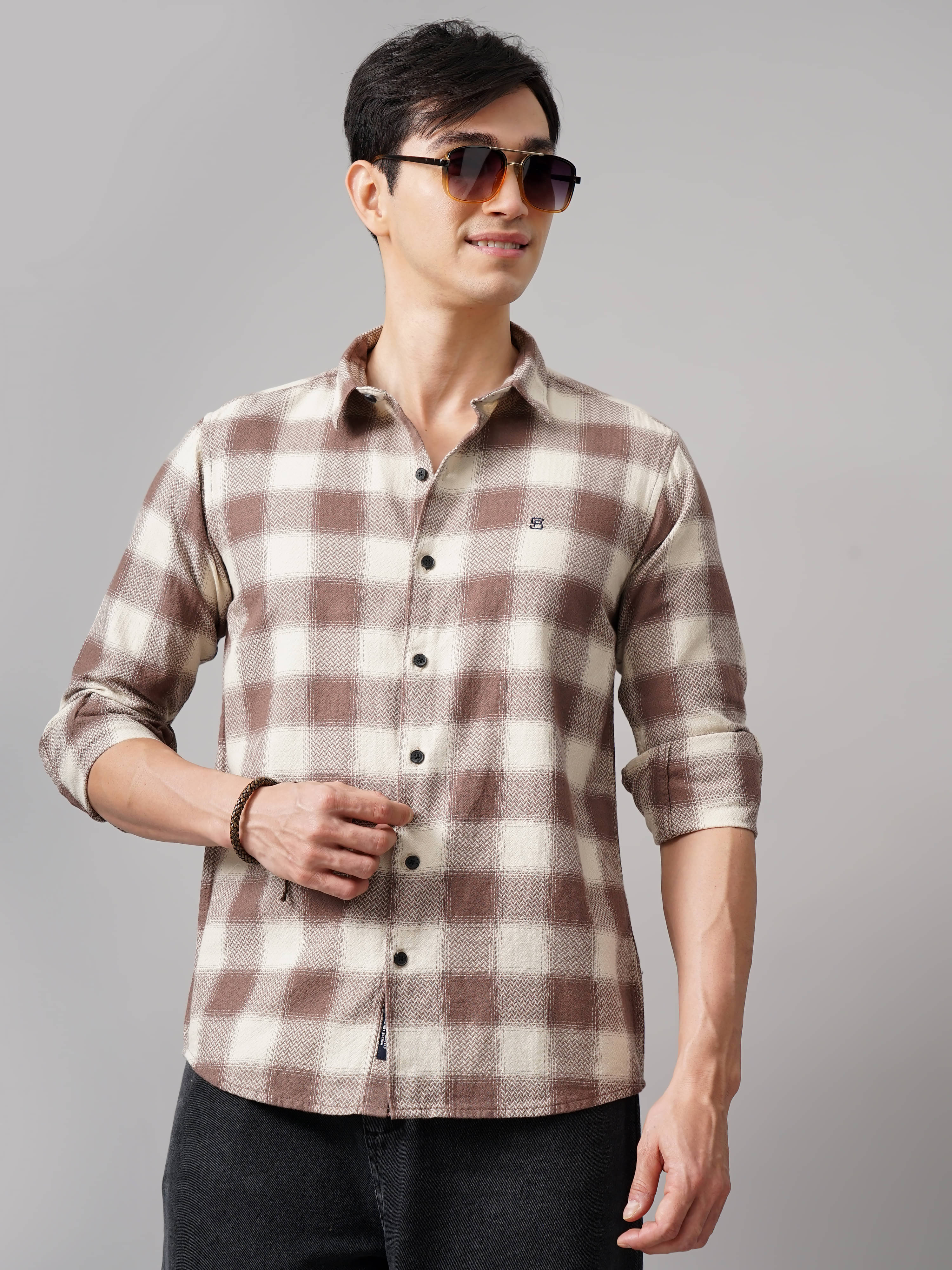 Paul Street Cotton Blend Slim Fit Checks Full Sleeves Men's Casual Shirt - Brown ( Pack of 1 ) Paul Street Cotton Blend Slim Fit Checks Full Sleeves Men's Casual Shirt - Brown ( Pack of 1 )