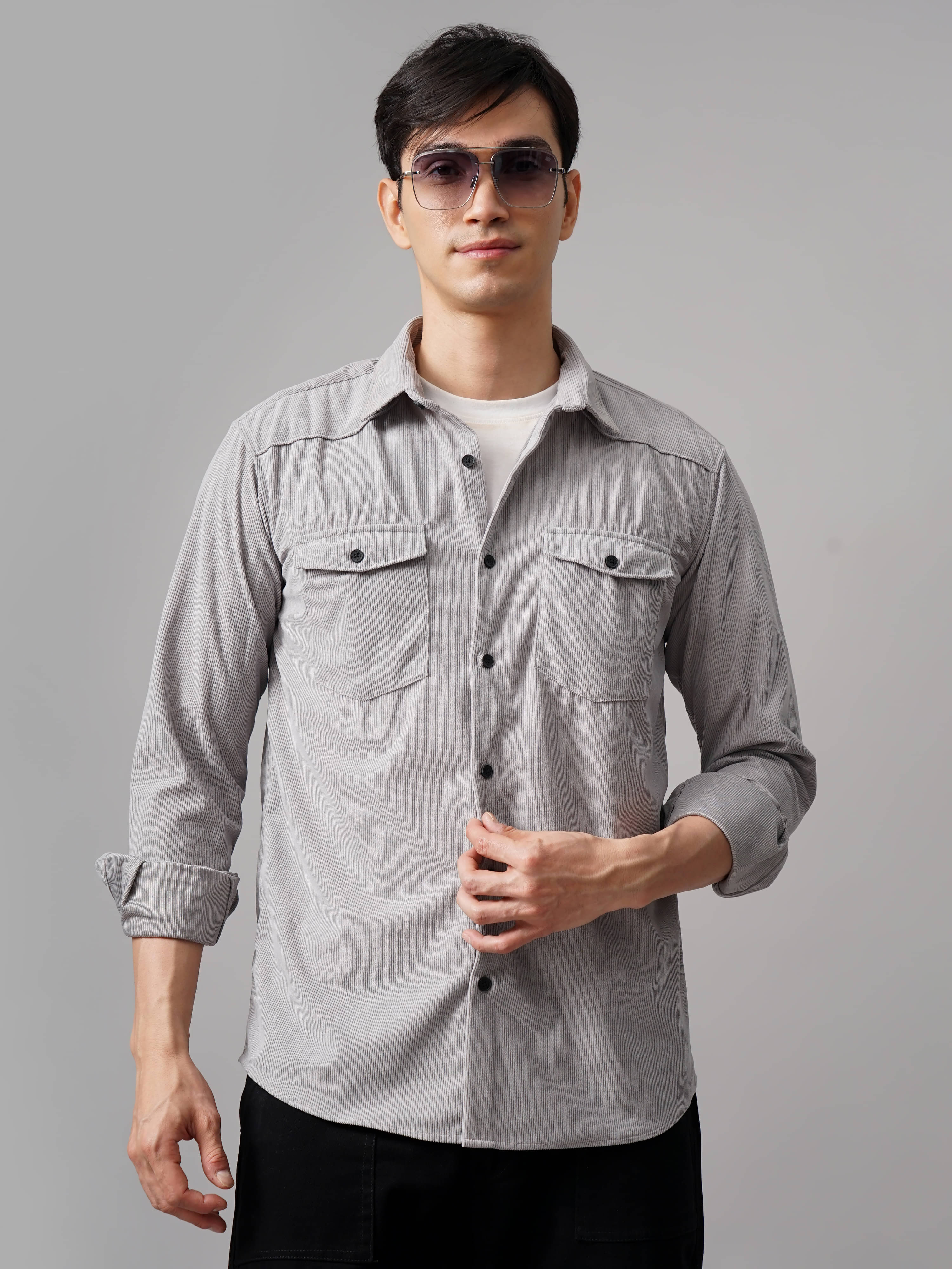     			Paul Street Polyester Slim Fit Striped Full Sleeves Men's Casual Shirt - Silver ( Pack of 1 )