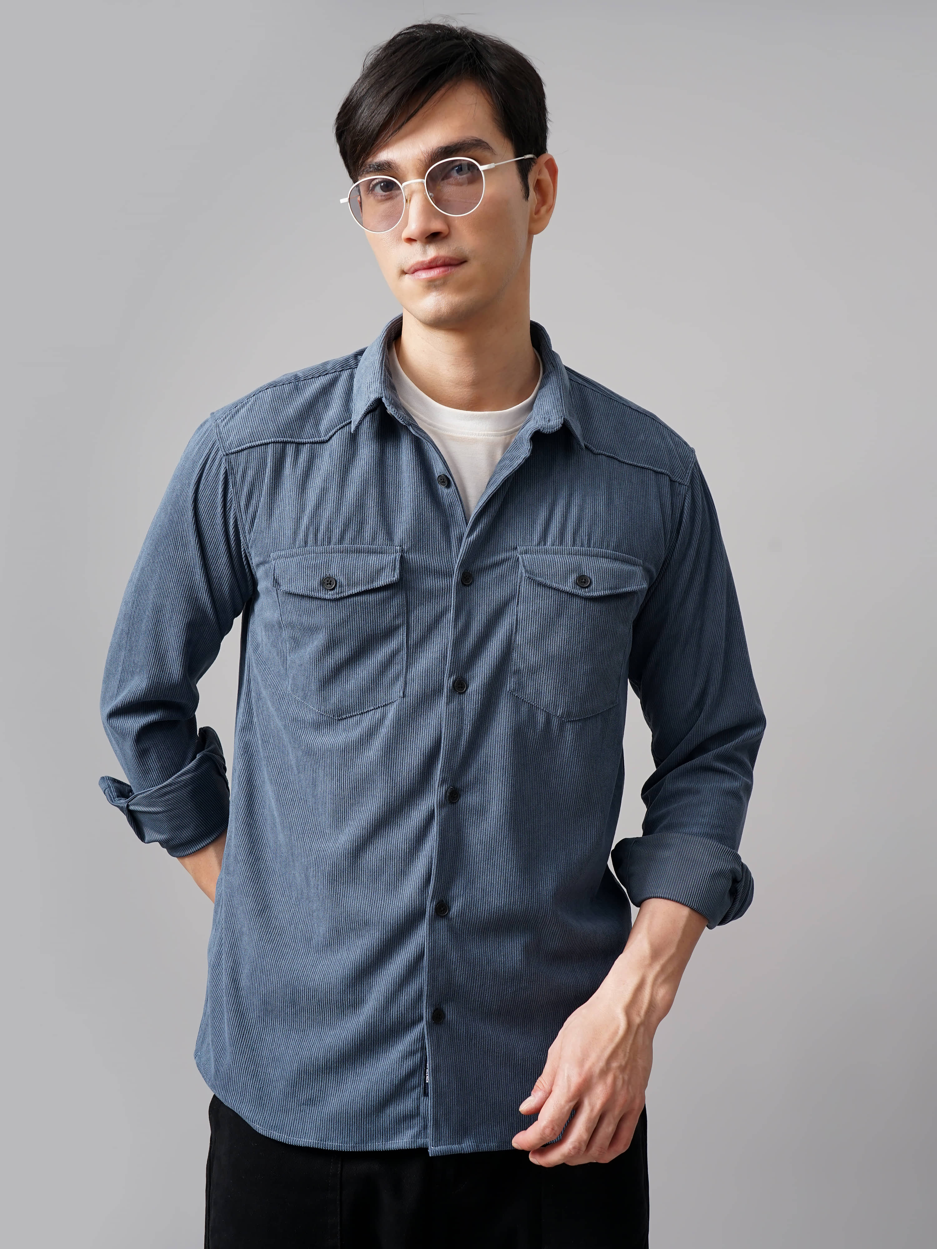 Paul Street Polyester Slim Fit Striped Full Sleeves Men's Casual Shirt - Blue ( Pack of 1 )