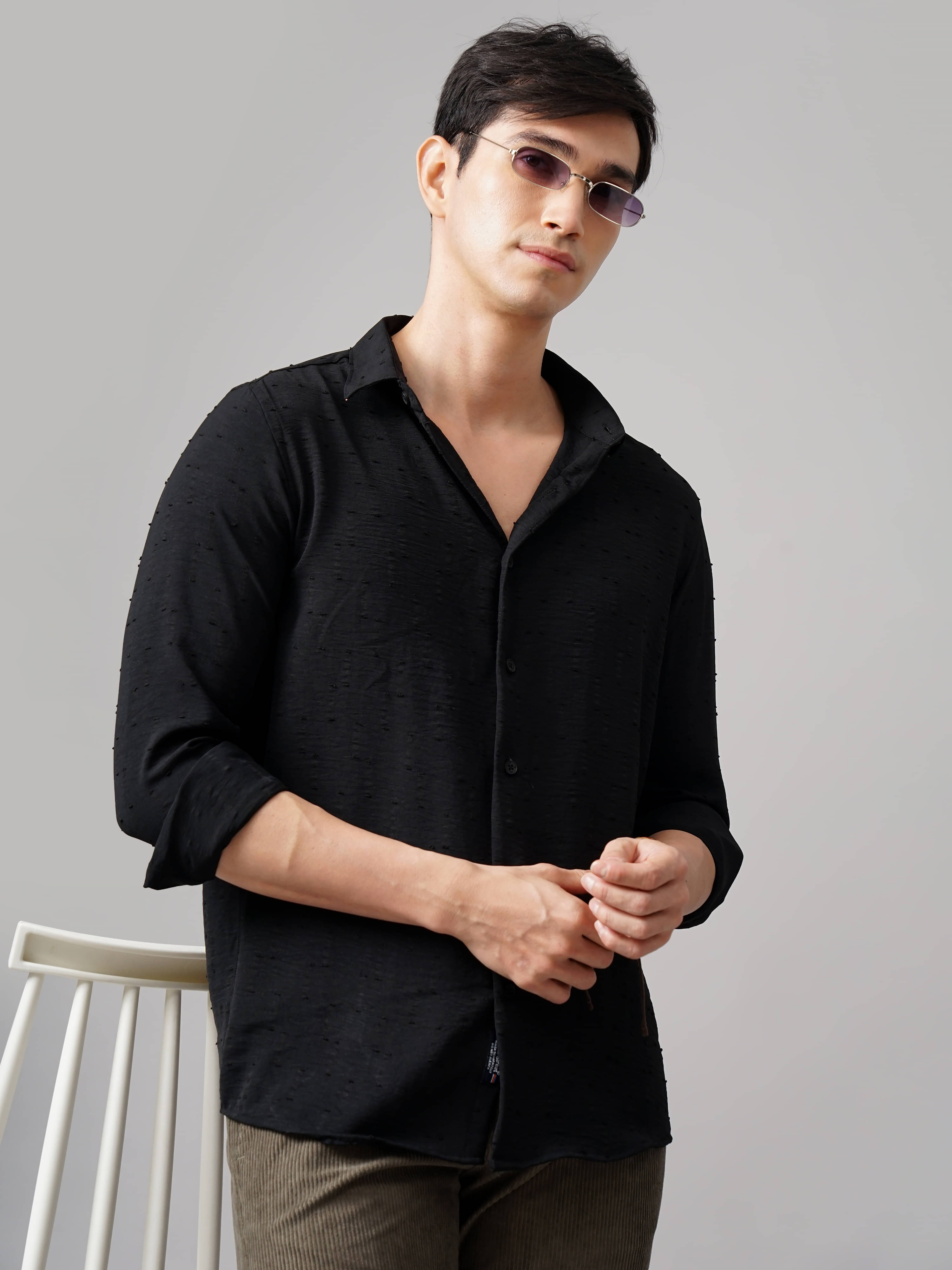     			Paul Street Polyester Slim Fit Self Design Full Sleeves Men's Casual Shirt - Black ( Pack of 1 )