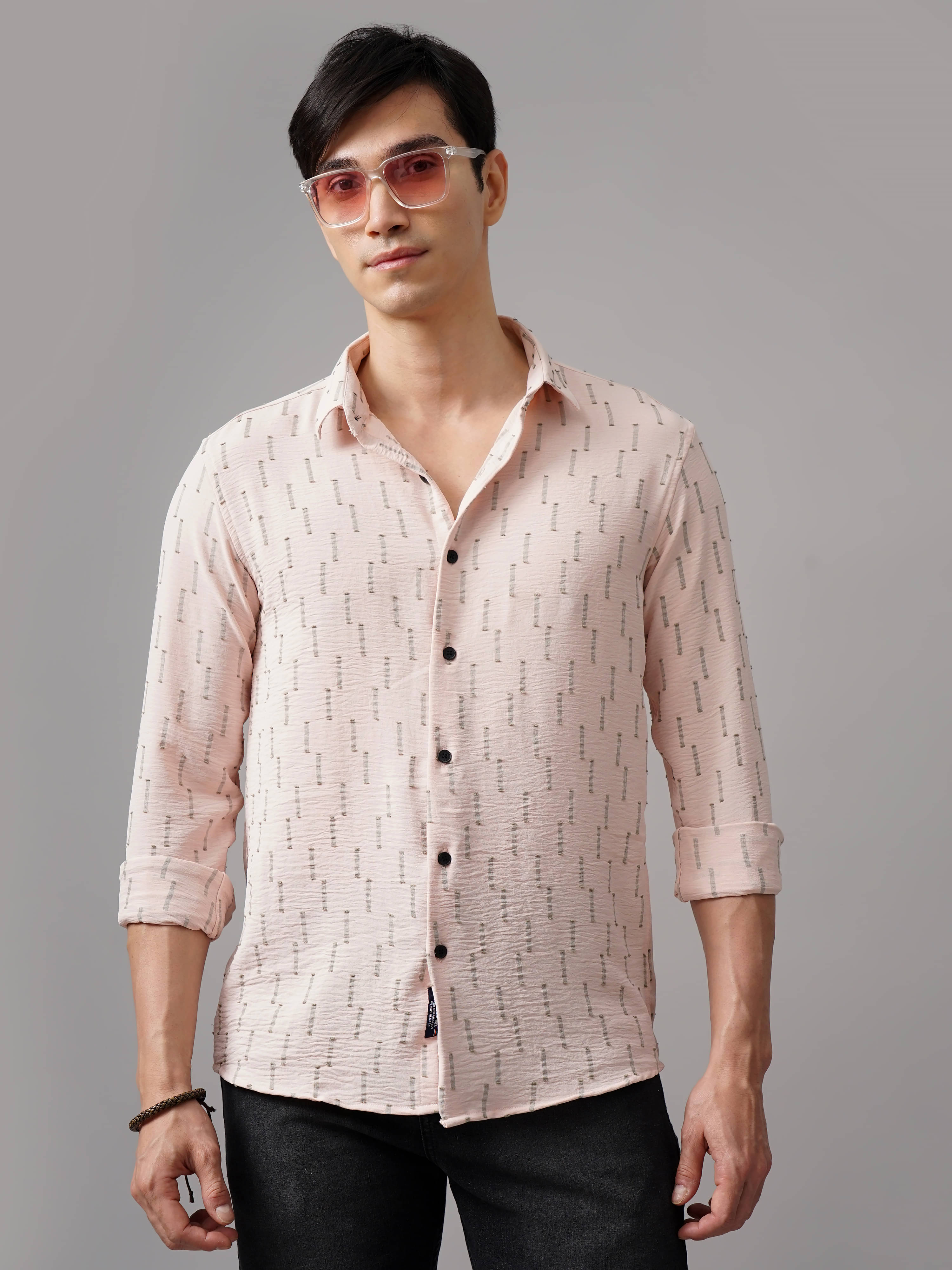     			Paul Street Polyester Slim Fit Self Design Full Sleeves Men's Casual Shirt - Pink ( Pack of 1 )
