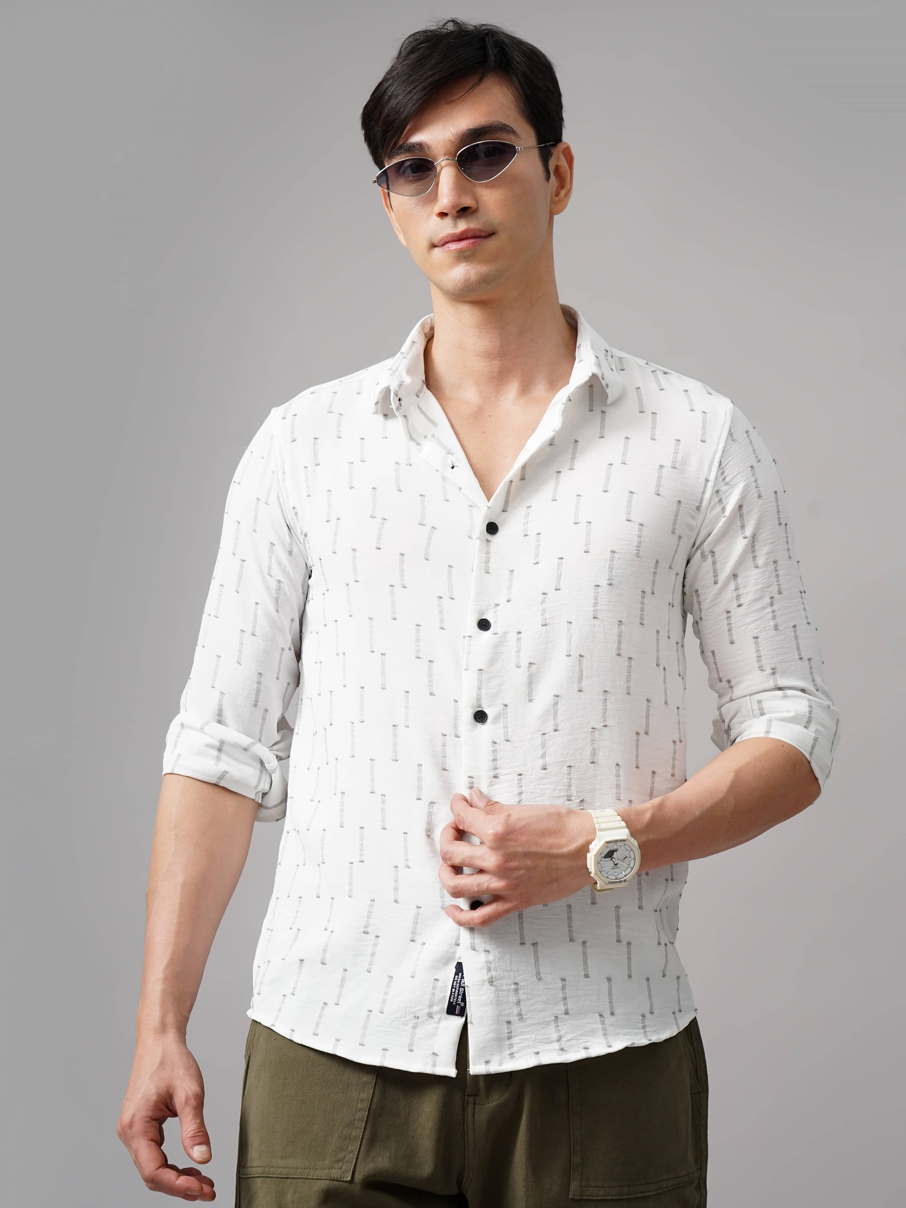     			Paul Street Polyester Slim Fit Self Design Full Sleeves Men's Casual Shirt - White ( Pack of 1 )