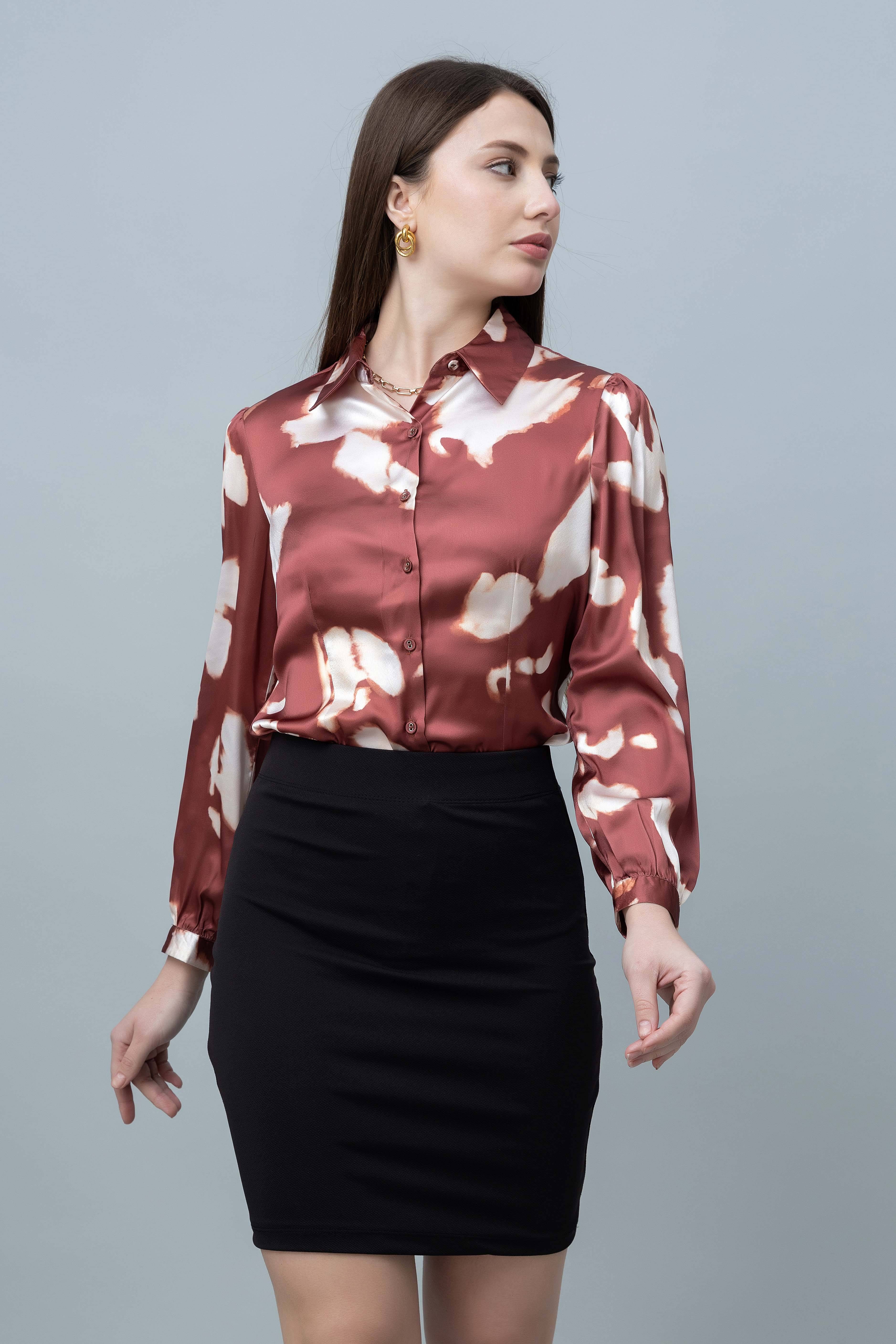     			Purys Women Dyed Satin Shirt ( Rust )