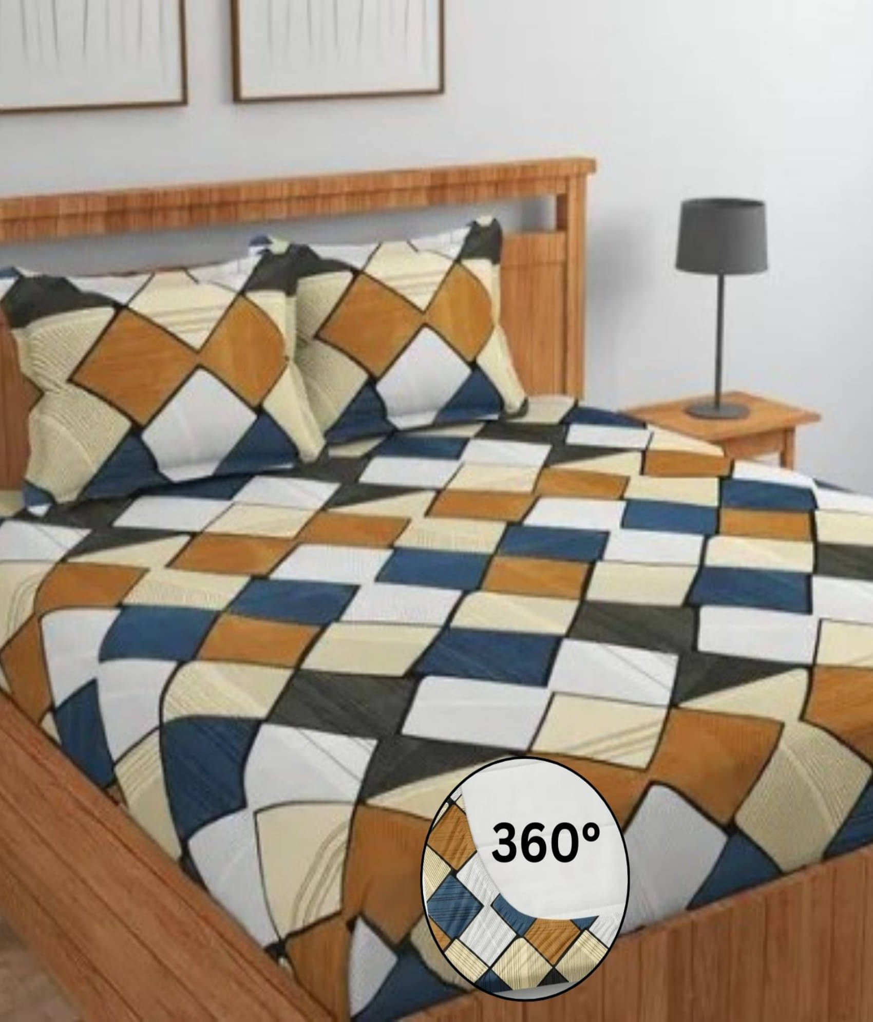 SWIZIER Cotton Geometric Fitted 1 Bedsheet with 2 Pillow Covers ( King Size ) - Beige SWIZIER Cotton Geometric Fitted 1 Bedsheet with 2 Pillow Covers ( King Size ) - Beige