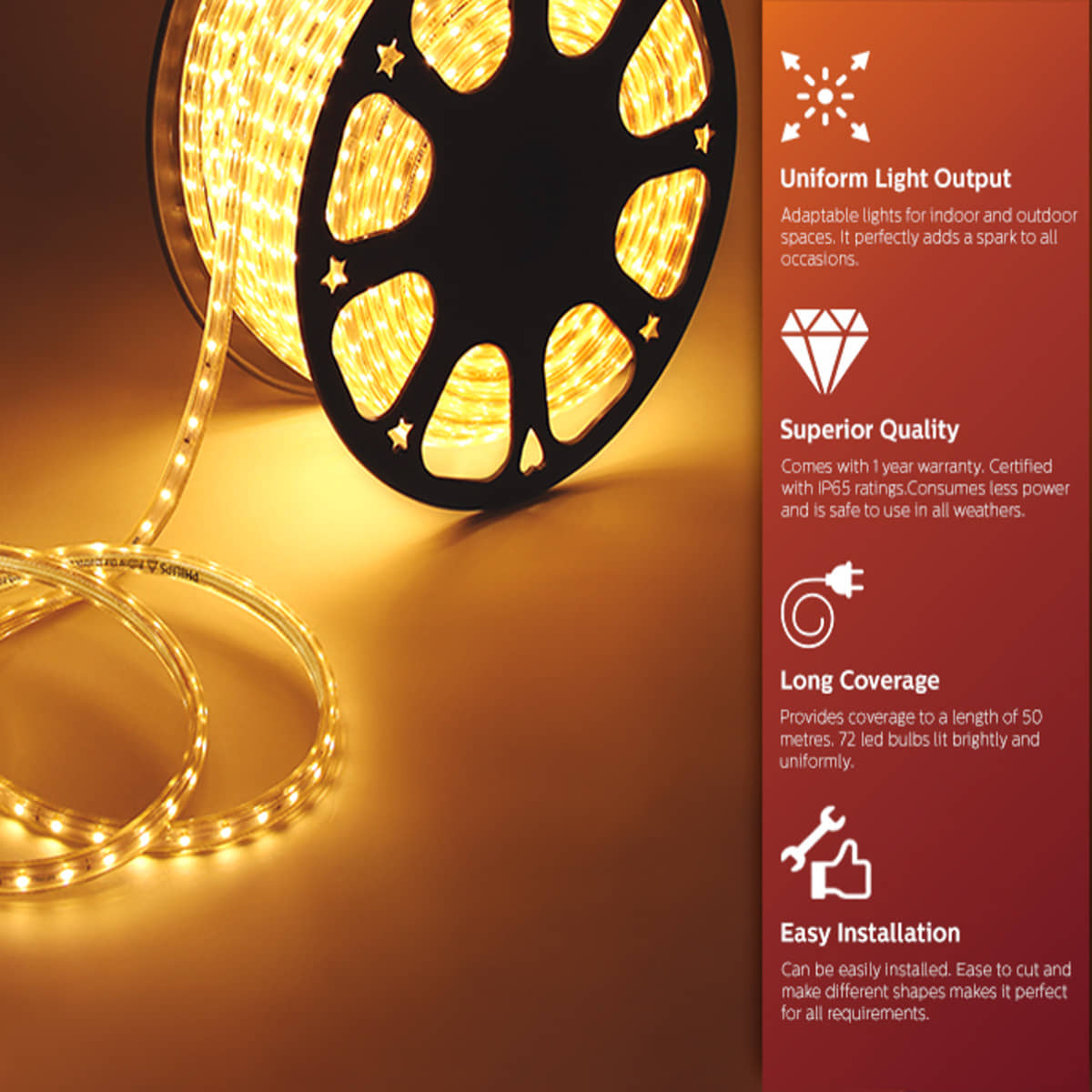 Spark World Gold 10 Mtr LED Rope Light ( Pack of 1 )