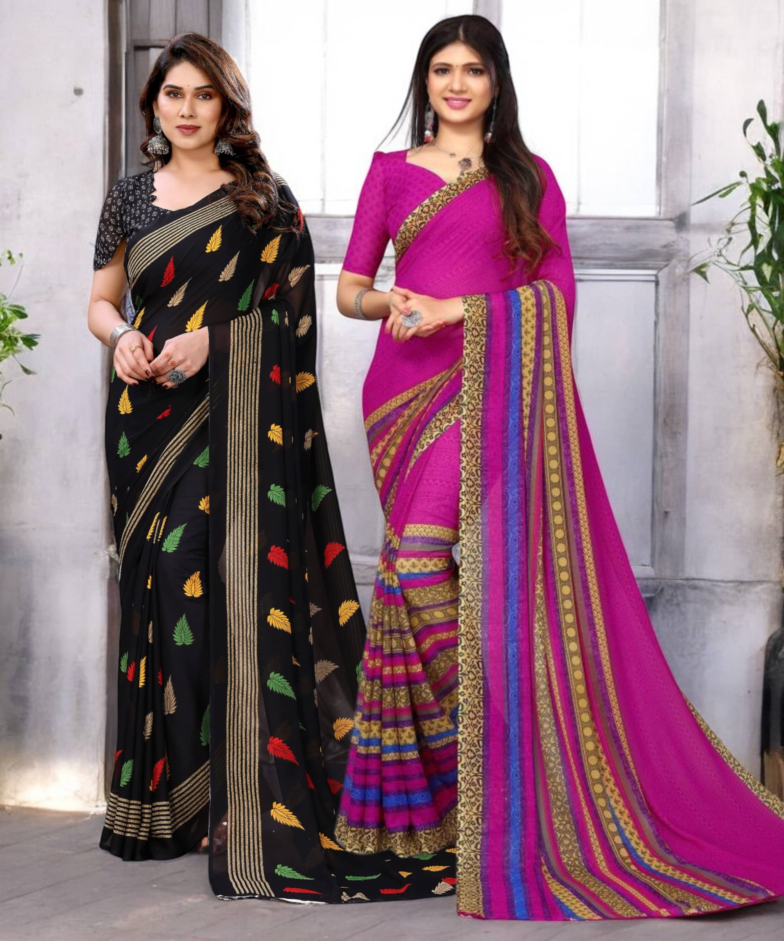 TTH Georgette Printed Saree With Unstitched Blouse Piece ( Multicolor ) TTH Georgette Printed Saree With Unstitched Blouse Piece ( Multicolor )