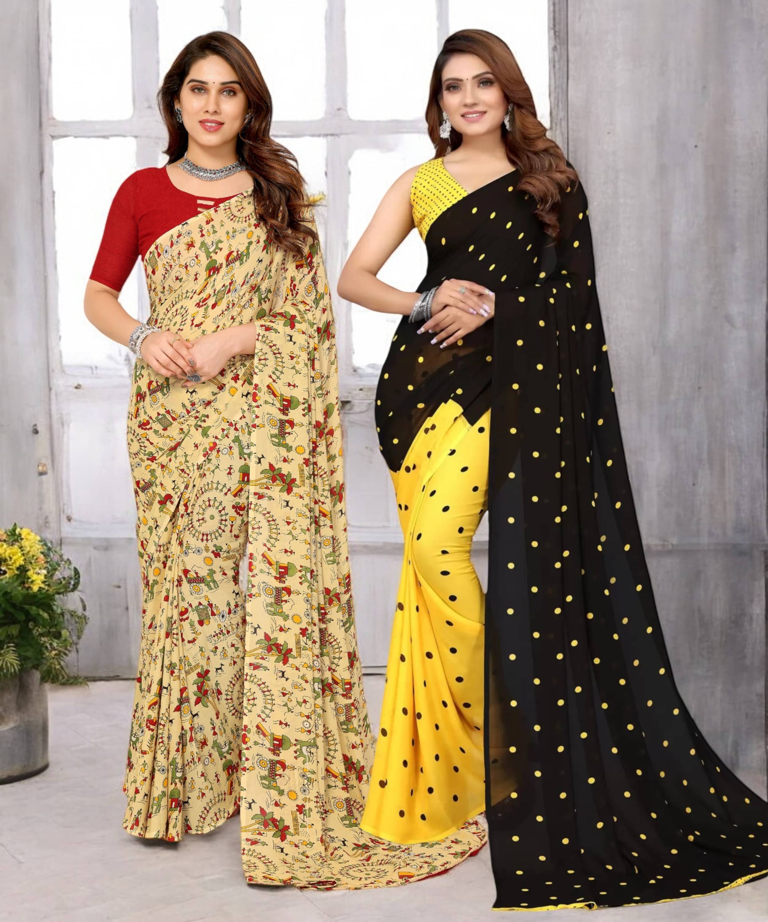     			TTH Georgette Printed Saree With Unstitched Blouse Piece ( Multicolor )