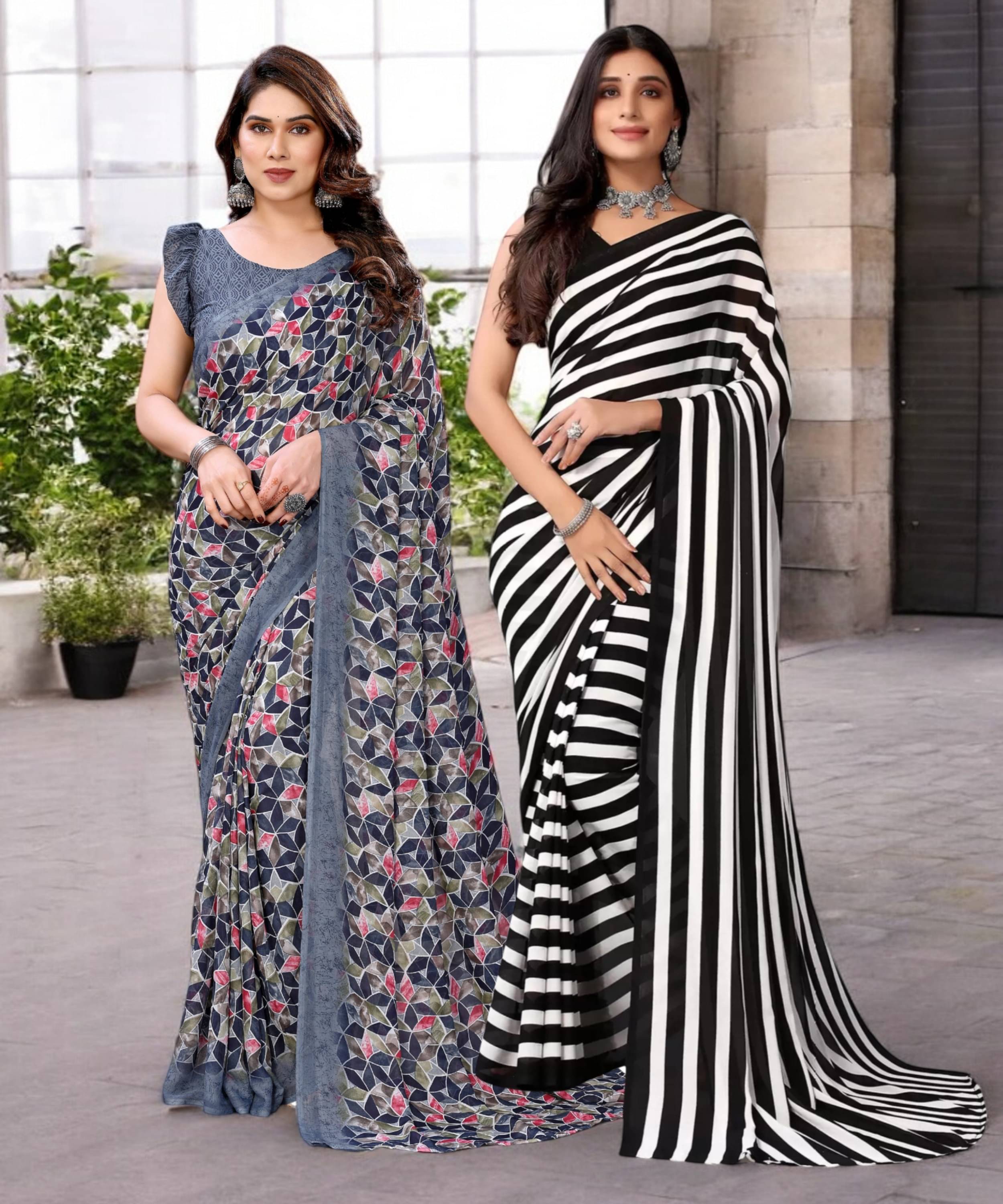     			TTH Georgette Printed Saree With Unstitched Blouse Piece ( Multicolor )
